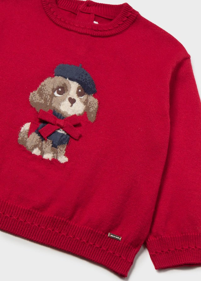MAGLIONE IN FILATO CALDO ROSSO CON CAGNOLINO PARIGINO - Noi da piccoli