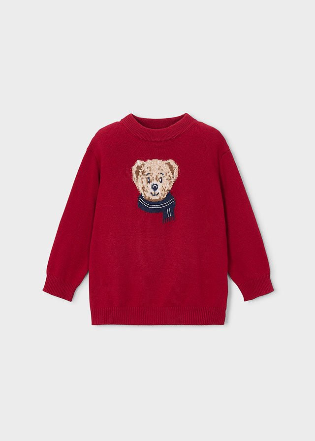 MAGLIONE IN FILATO CALDO ROSSO CON ORSETTO PELUCHE - Noi da piccoli