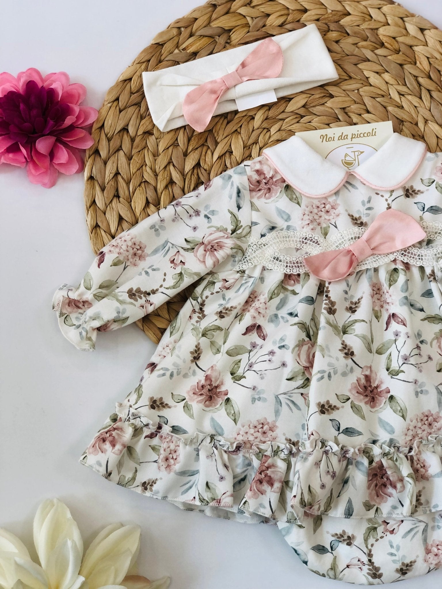 MINI ABITO CON CULOTTE IN CALDO COTONE FIORI - Noi da piccoli