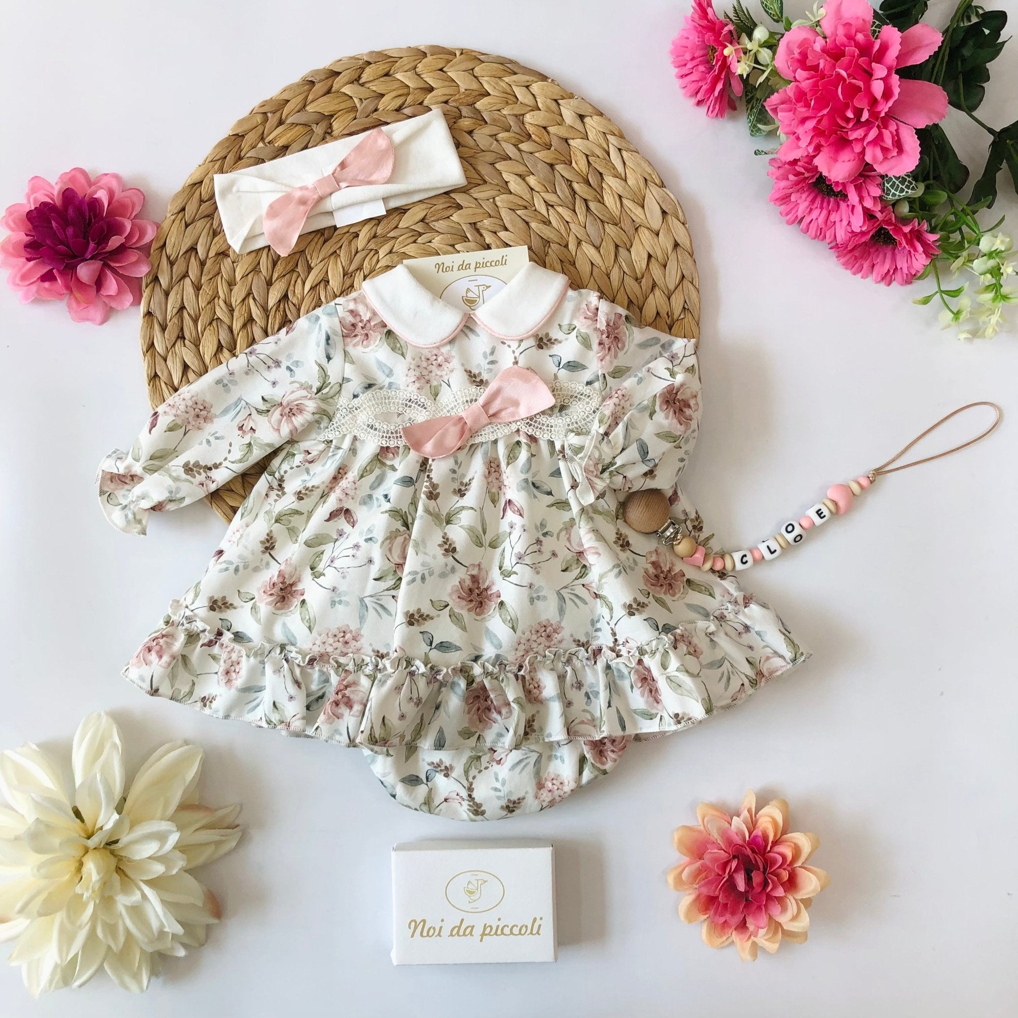 MINI ABITO CON CULOTTE IN CALDO COTONE FIORI - Noi da piccoli