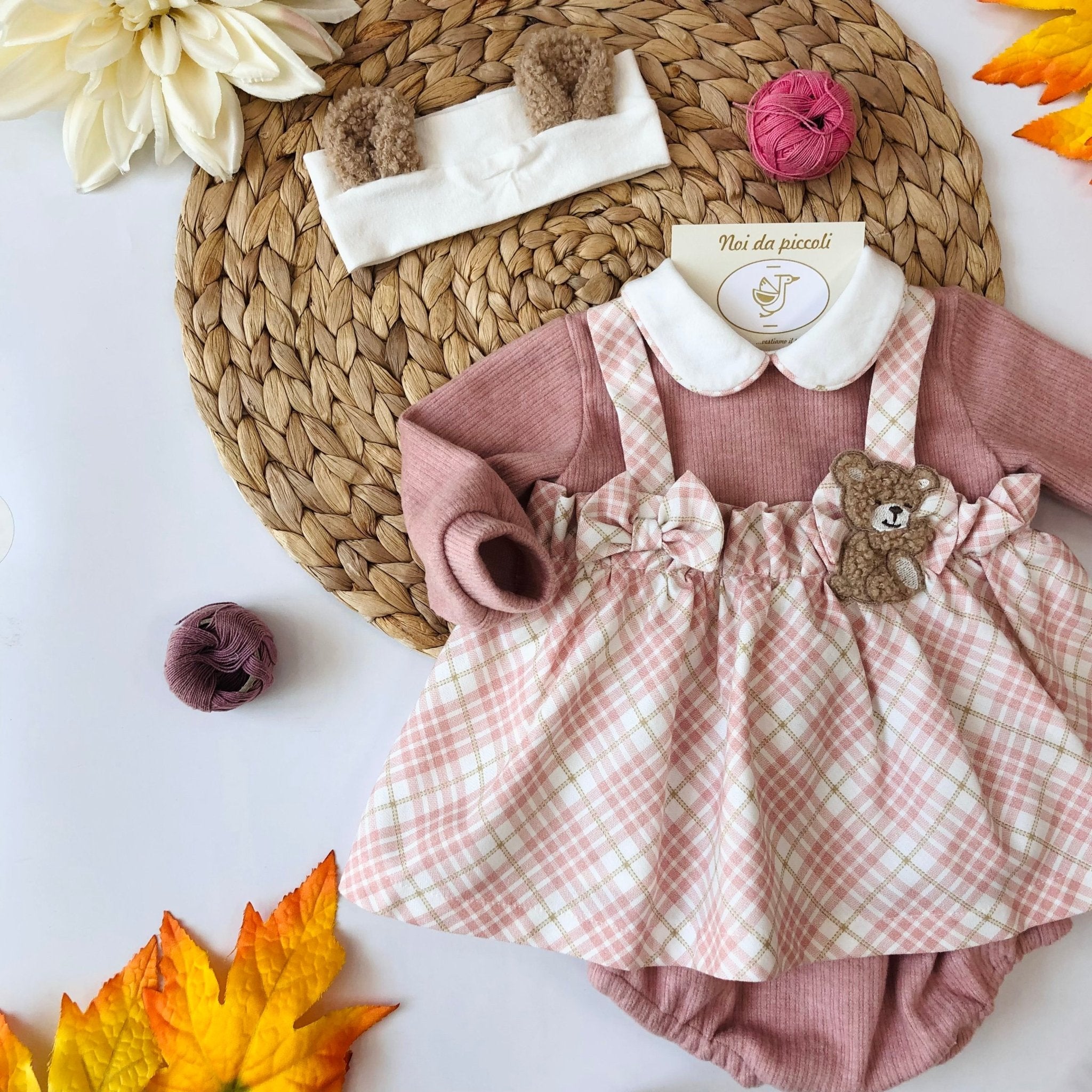 MINI ABITO CON CULOTTE IN CINIGLIA ORSETTO ROSA - Noi da piccoli