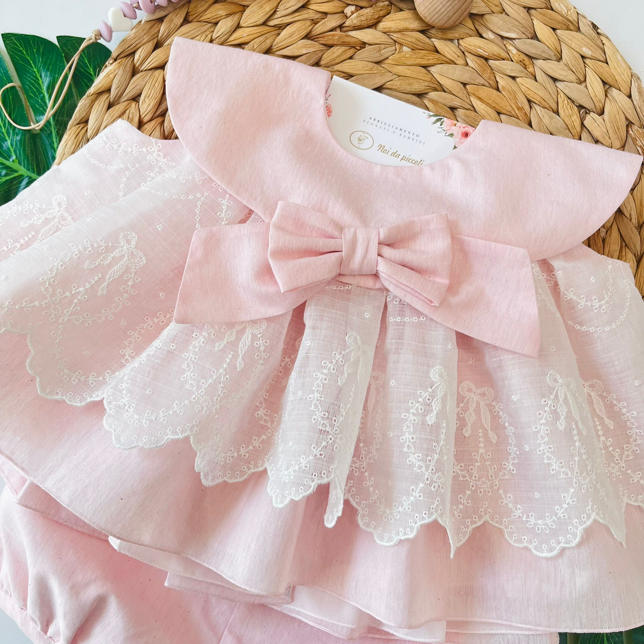MINIABITO CON CULOTTE 100 % COTONE ROSA CHIARO - Noi da piccoli