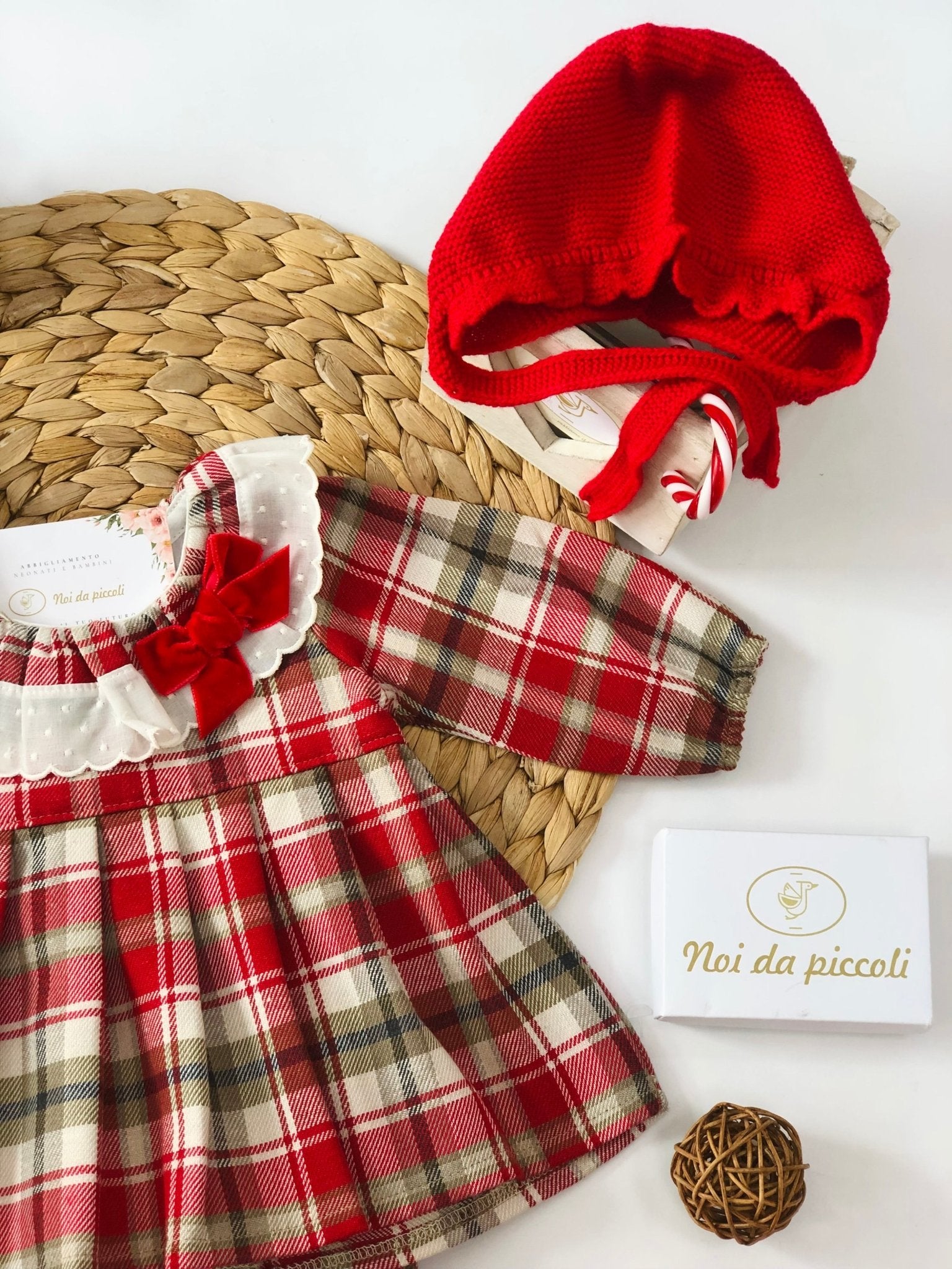 MINIABITO CON CULOTTE QUADRONI BEIGE E ROSSO - Noi da piccoli