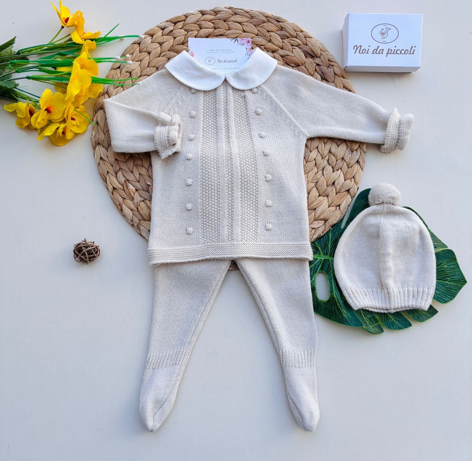 COMPLETO 2PZ CON CAPPELLINO FILATO CALDO BEIGE