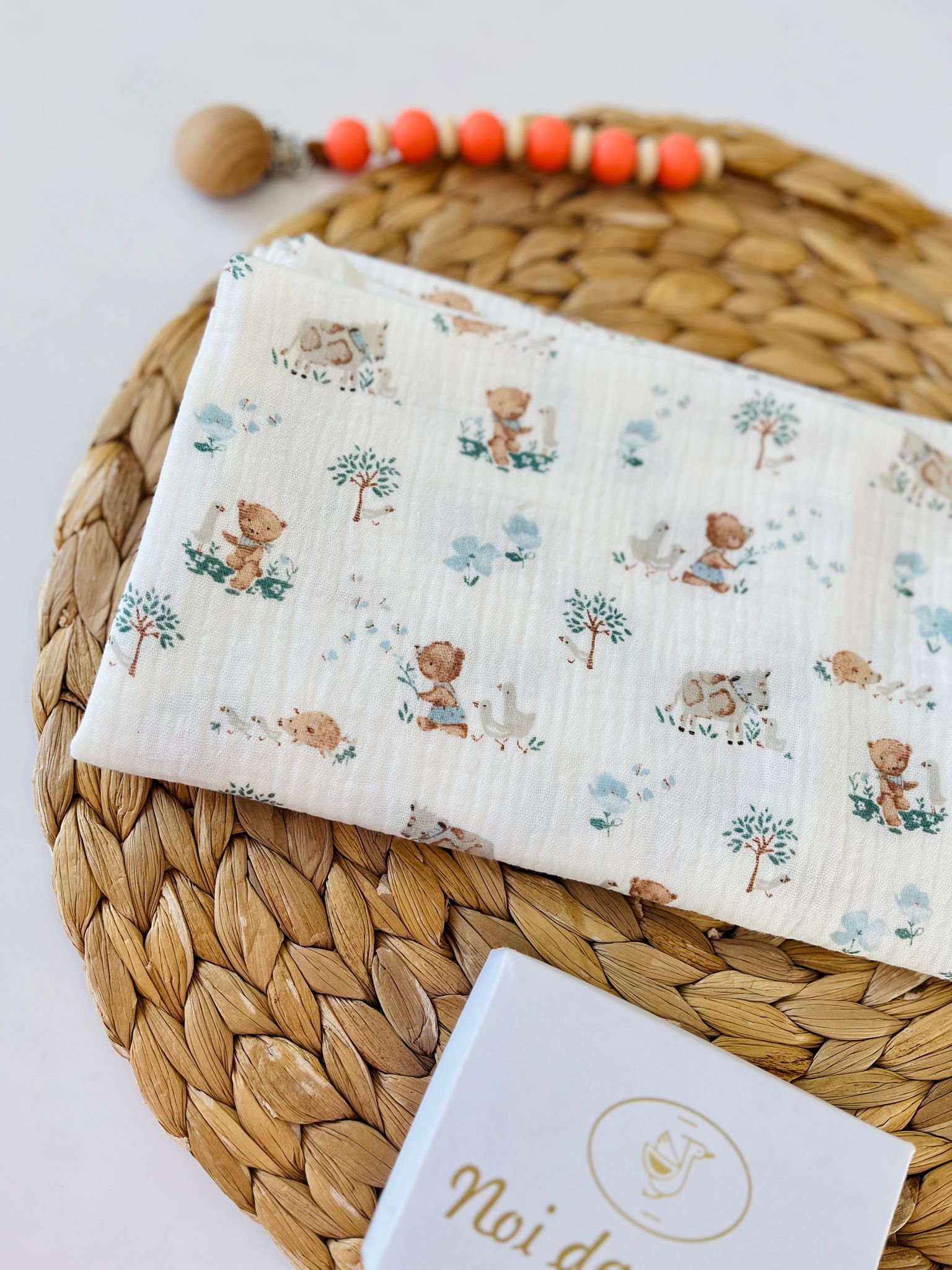 MUSSOLA ANIMALI DI BOSCO 100 % COTONE PANNA - Noi da piccoli