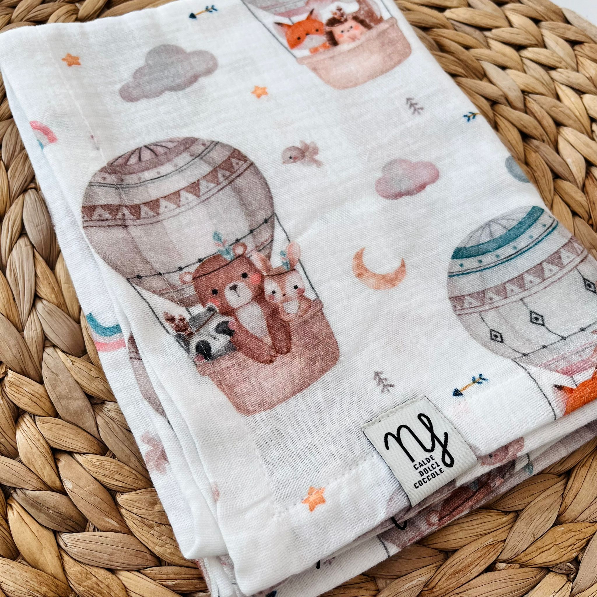 MUSSOLA GARZA DI COTONE ANIMALI IN MONGOLFIERA - Noi da piccoli