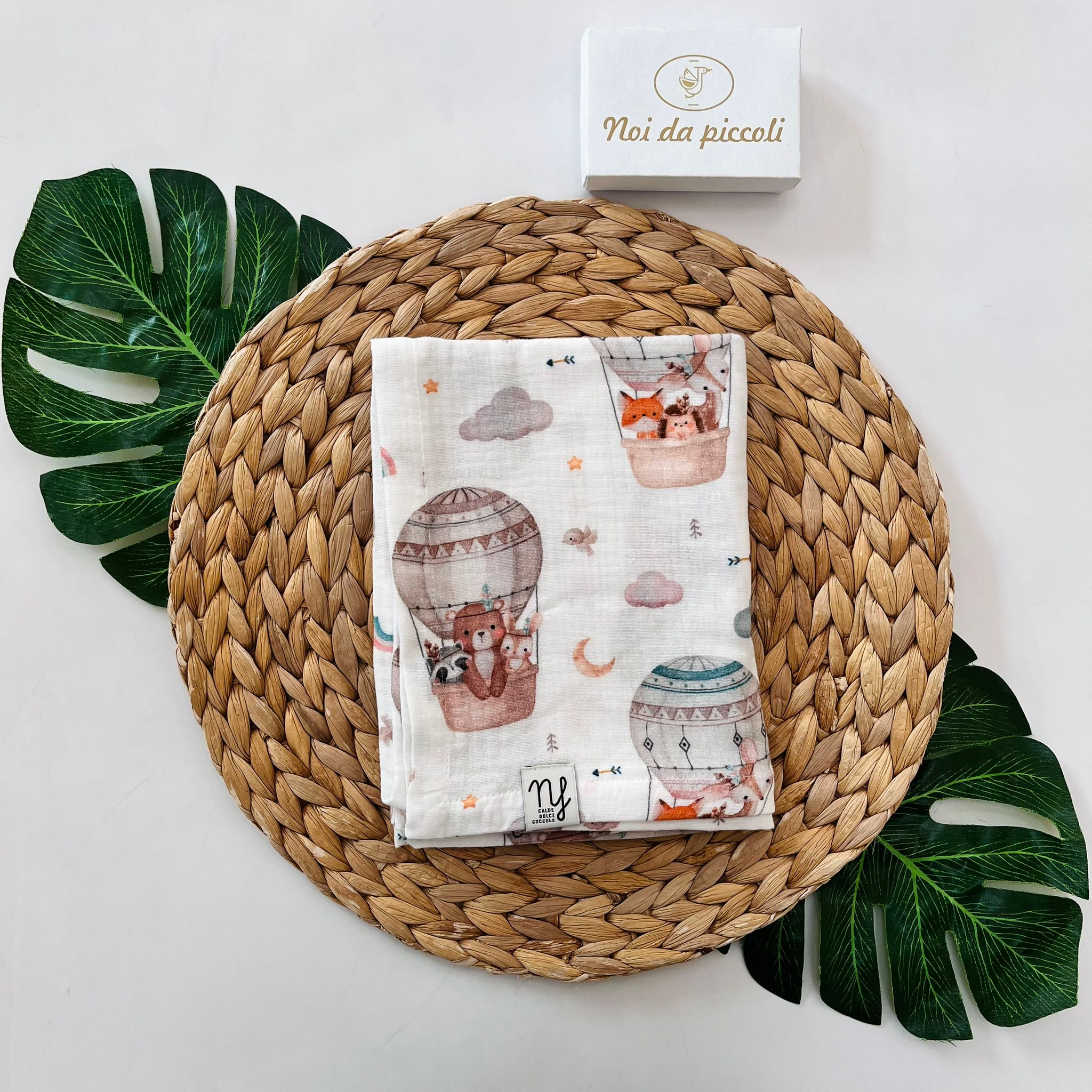 MUSSOLA GARZA DI COTONE ANIMALI IN MONGOLFIERA - Noi da piccoli