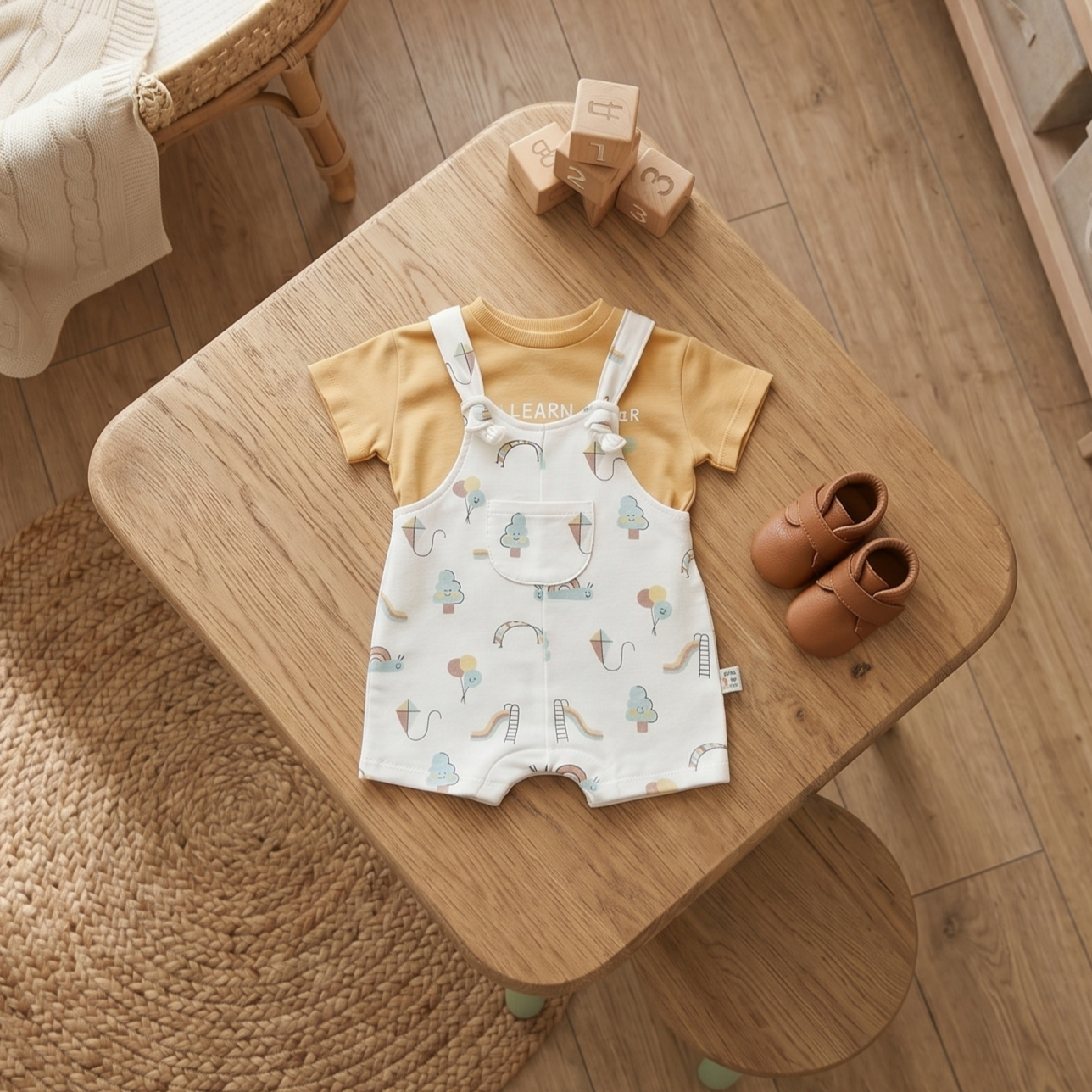 SALOPETTE CON T-SHIRT IN COTONE GIALLO