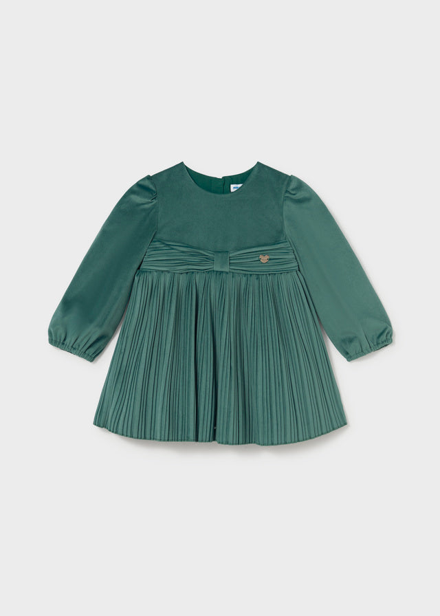 VESTITO VERDE CON GONNA PLISSETTATA IN VELLUTO