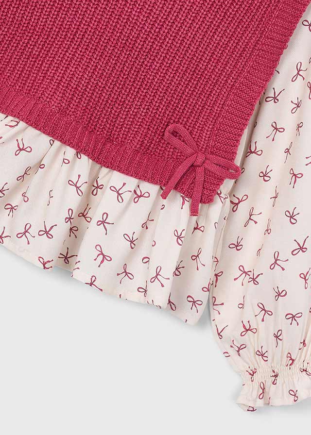 MAGLIA IN COTONE CALDO FRAGOLA CON FIOCHETTI