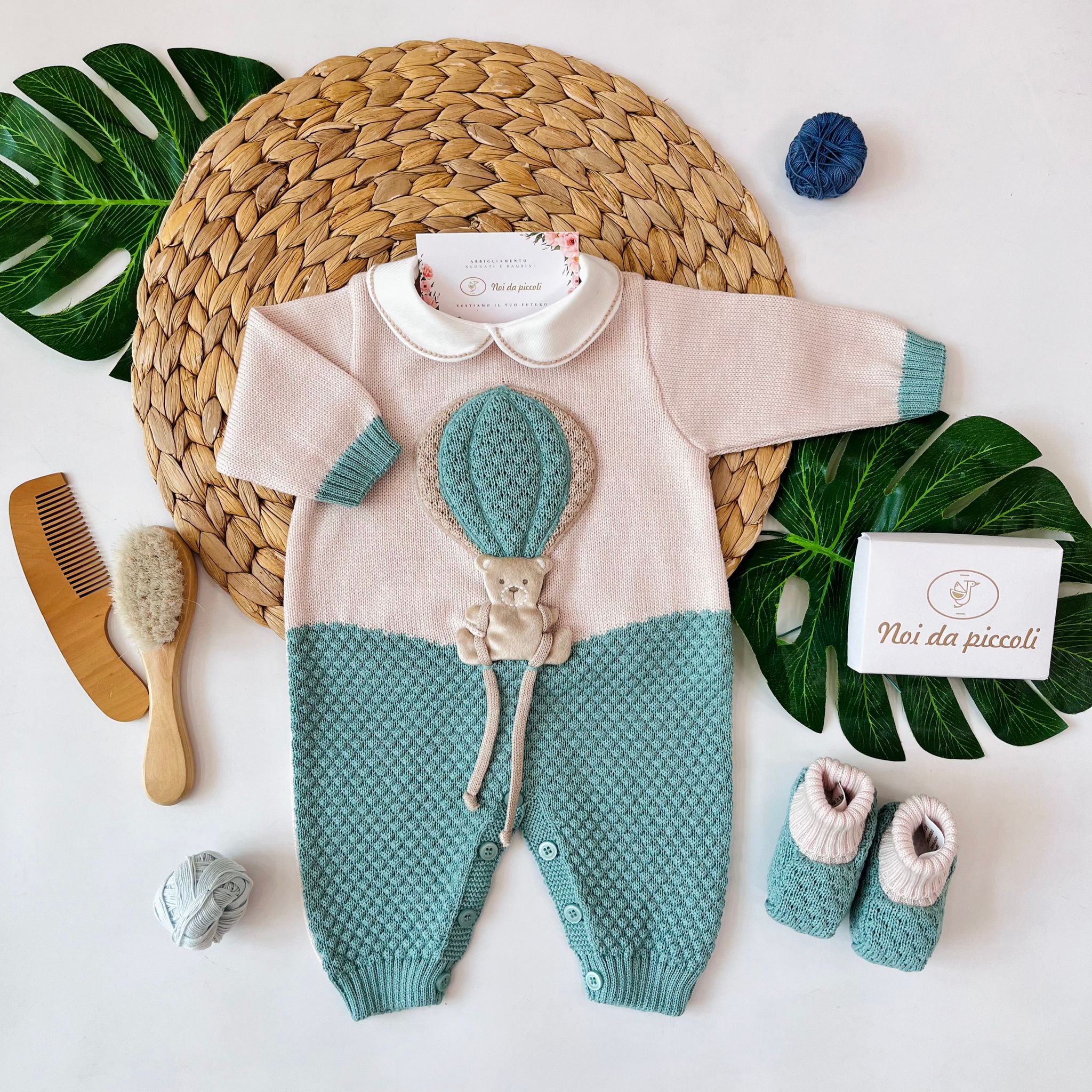 TUTINA CON BABBUCE NATURALBIO 100% LANA VERDE SALVIA