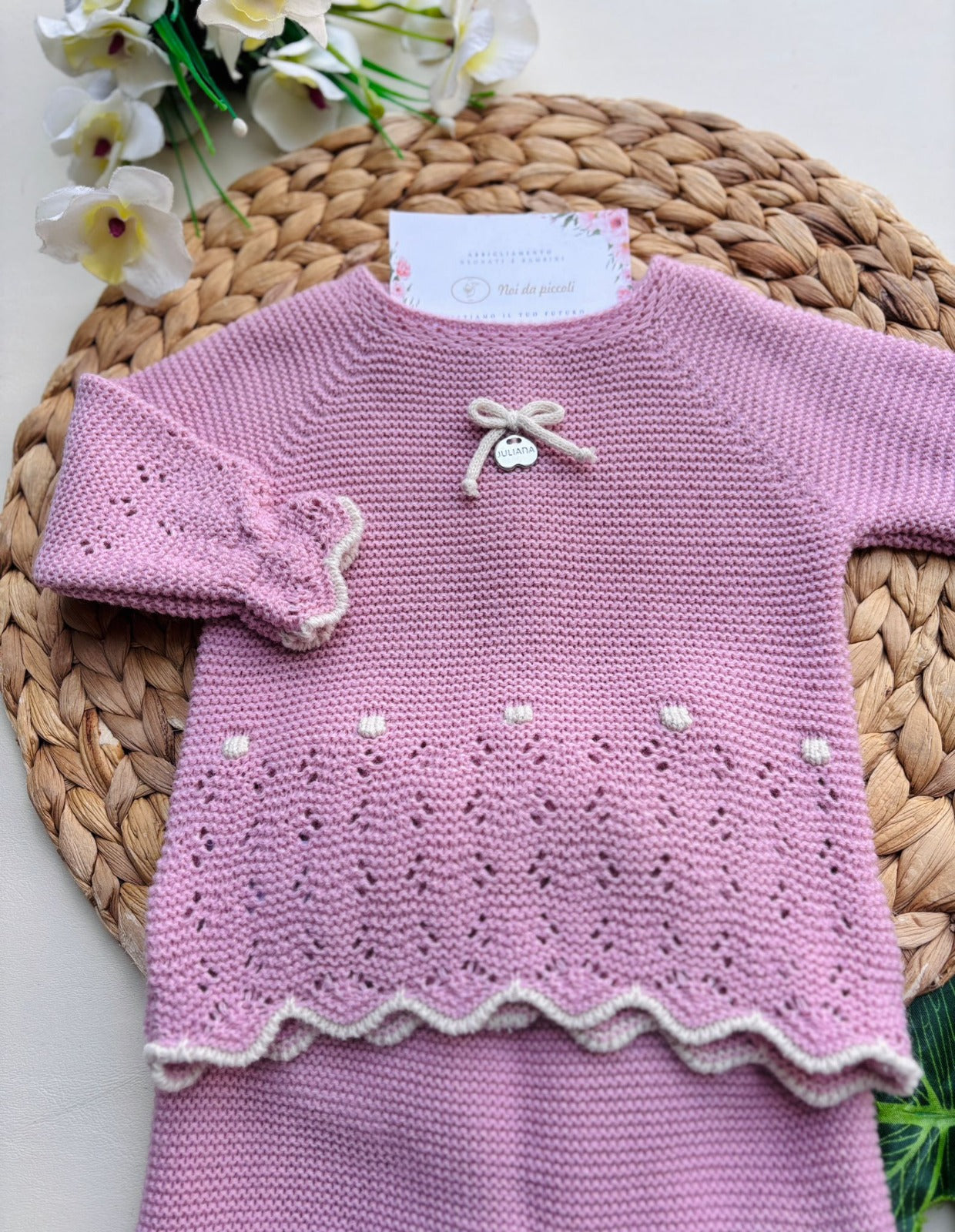 COMPLETO 2PZ CON CAPPELLINO FILATO CALDO ROSA