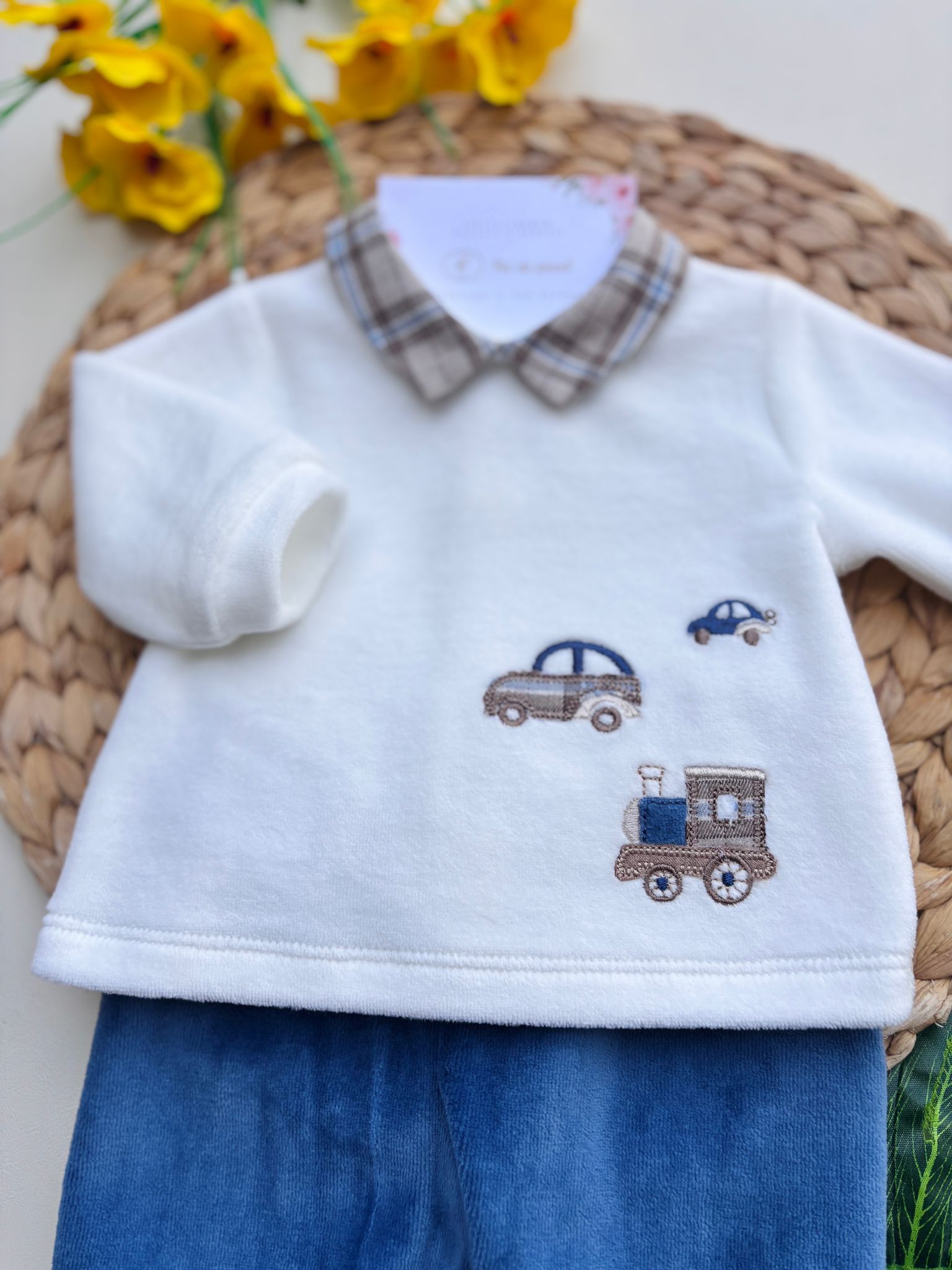 COMPLETO 2 PZ IN CINIGLIQA CON DISEGNINI  BIANCO BLU