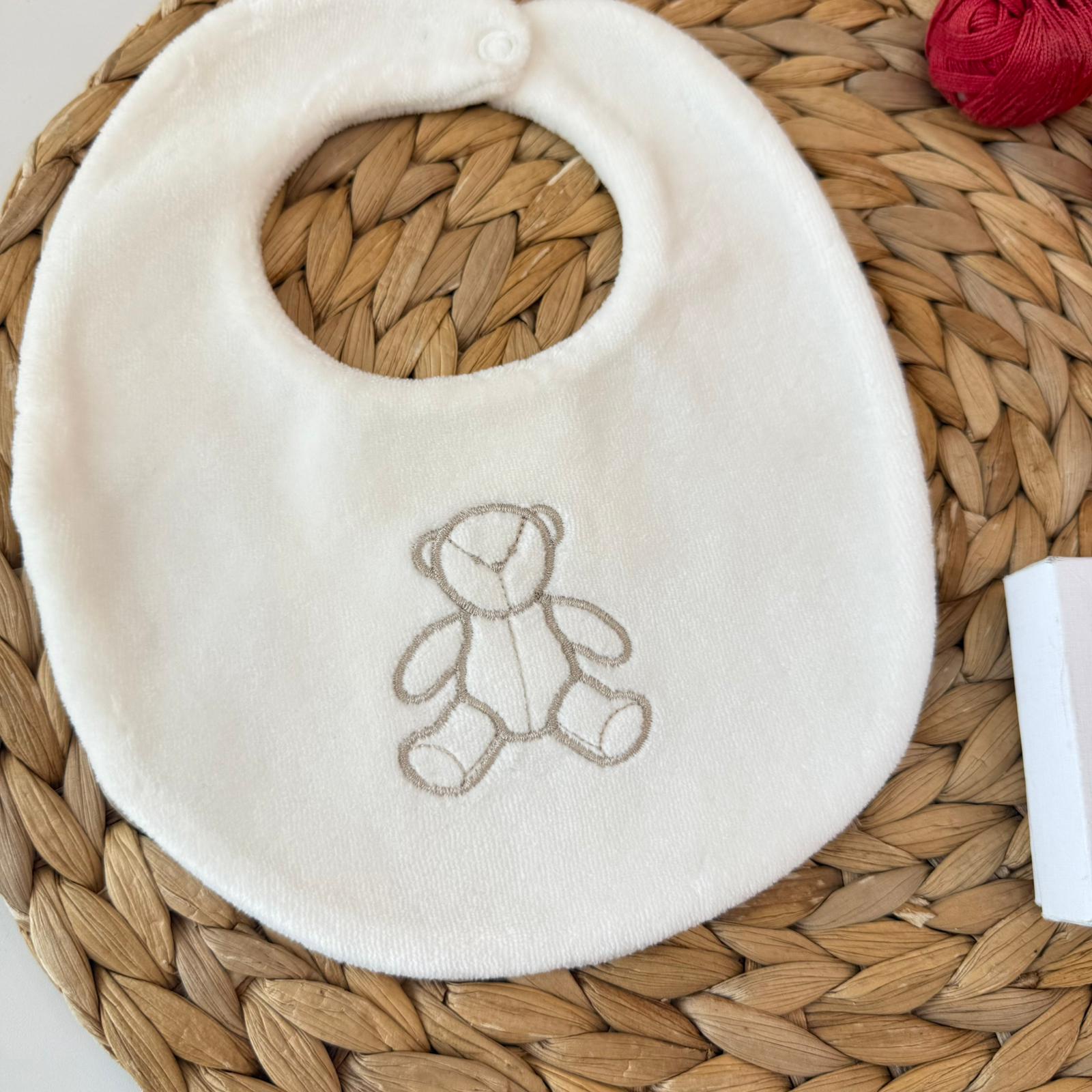 BAVETTA IN CINIGLIA BIANCA CON DOLCE ORSETTO BEIGE