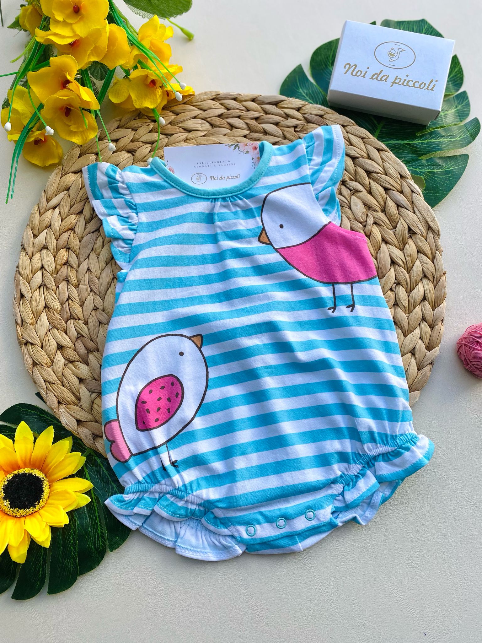 PAGLIACCETTO A RIGHE BIANCO E AZZURRO CON OCHETTE - Noi da piccoli