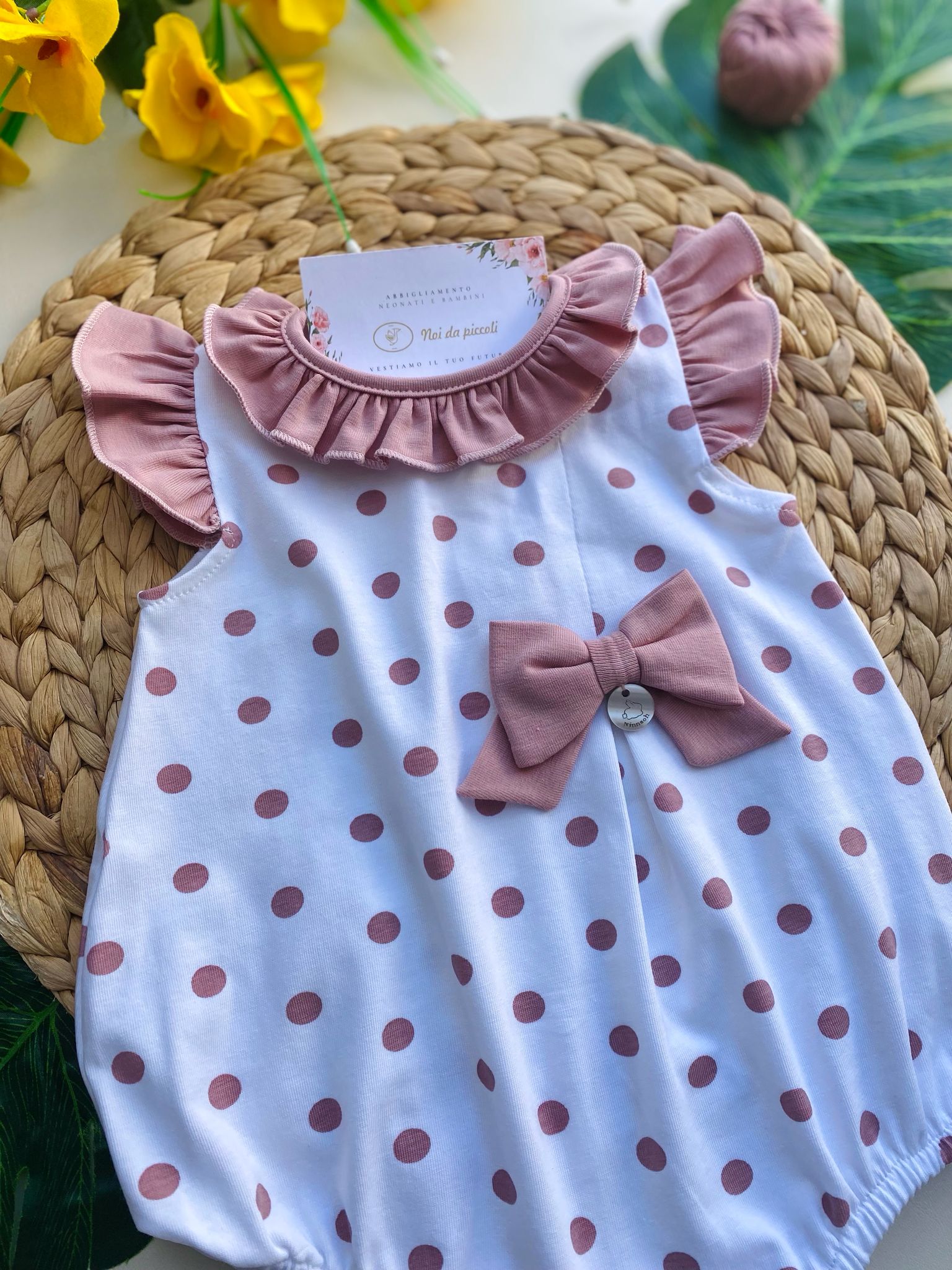 PAGLIACCETTO BIANCO CON POIS ROSA - Noi da piccoli