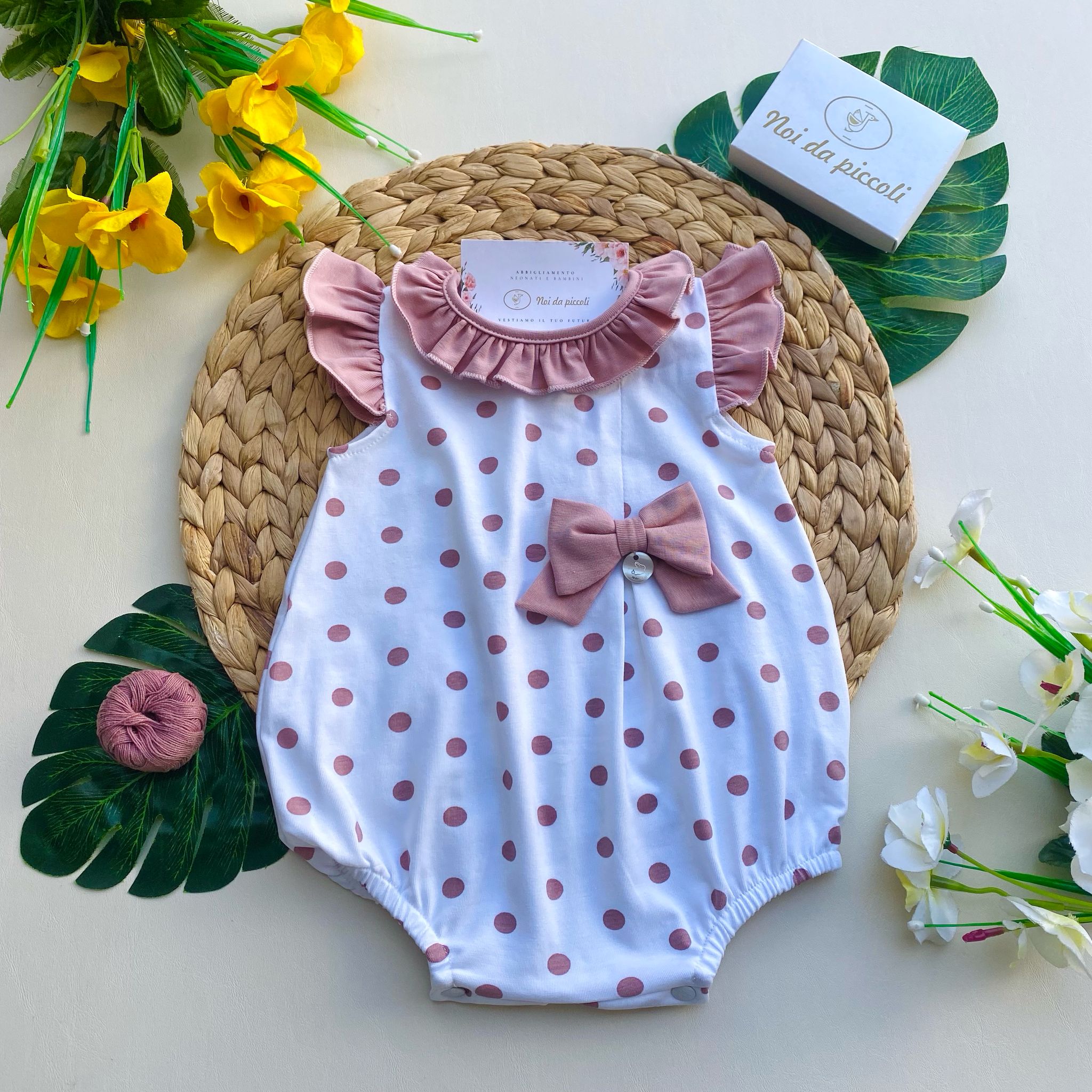 PAGLIACCETTO BIANCO CON POIS ROSA - Noi da piccoli