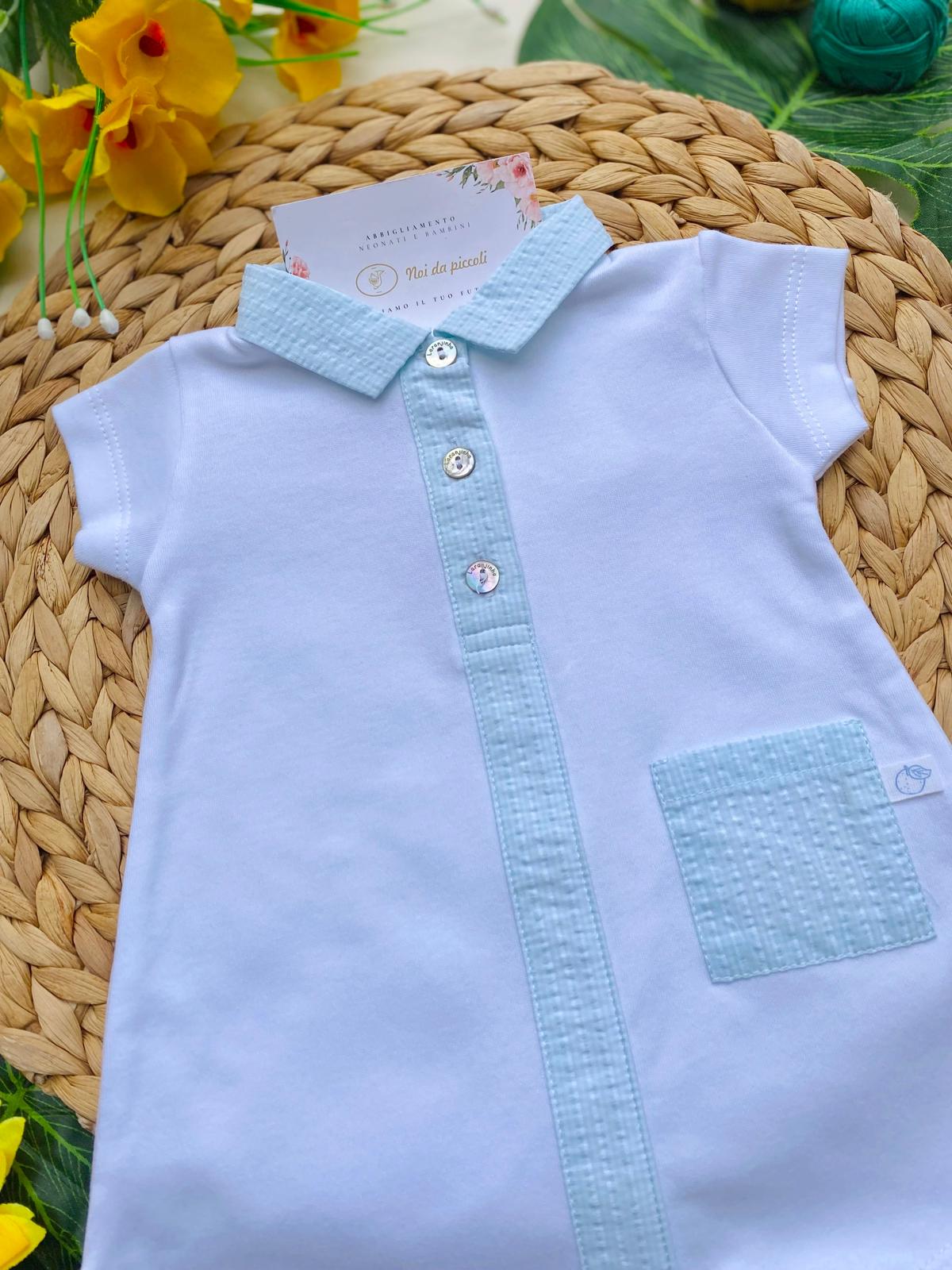 PAGLIACCETTO BIANCO E VERDE CON BOTTONCINI IN MADREPERLA - Noi da piccoli