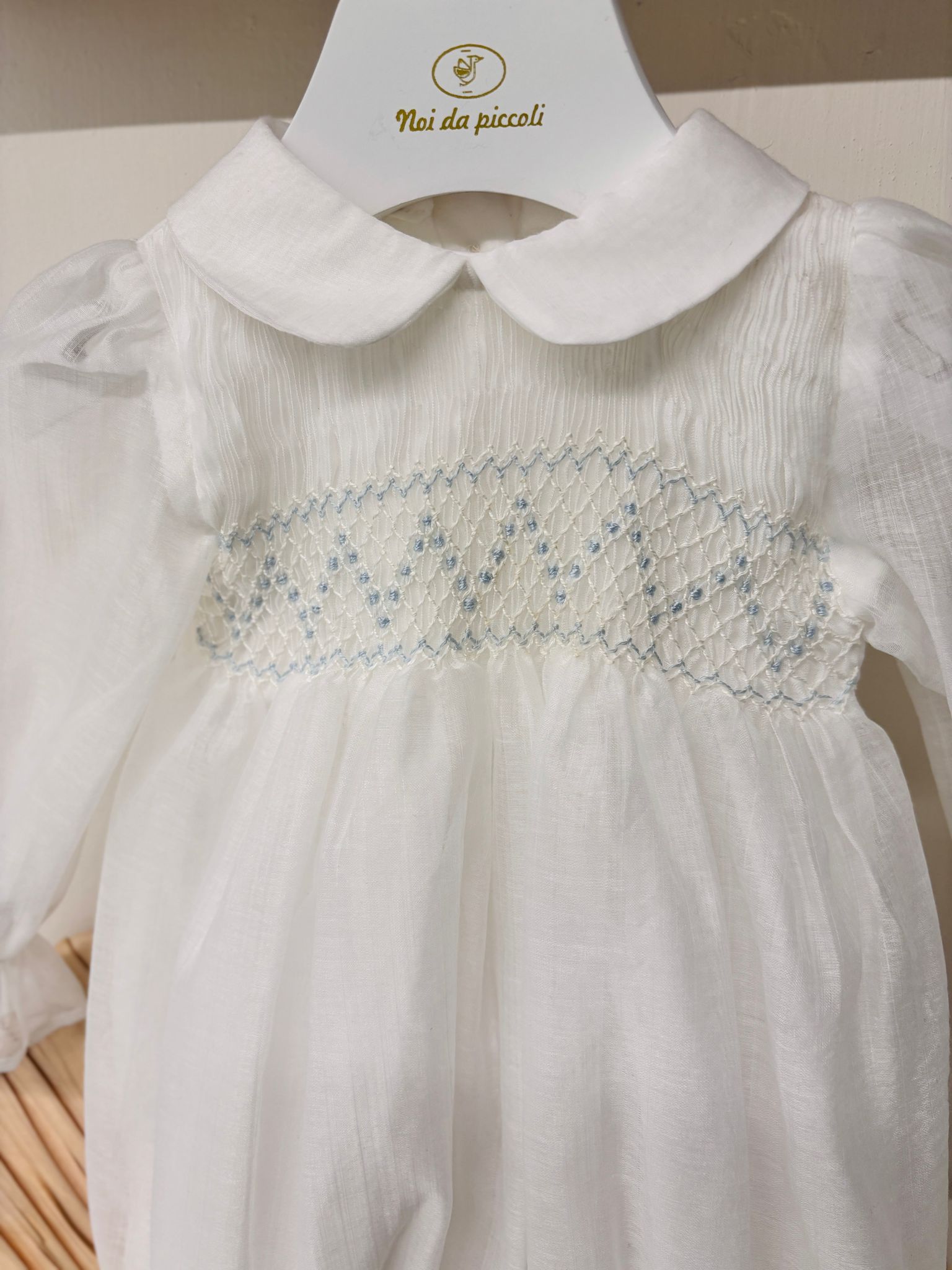 PAGLIACCETTO CERIMONIALE PUNTO SMOCK Bianco Cielo - Noi da piccoli