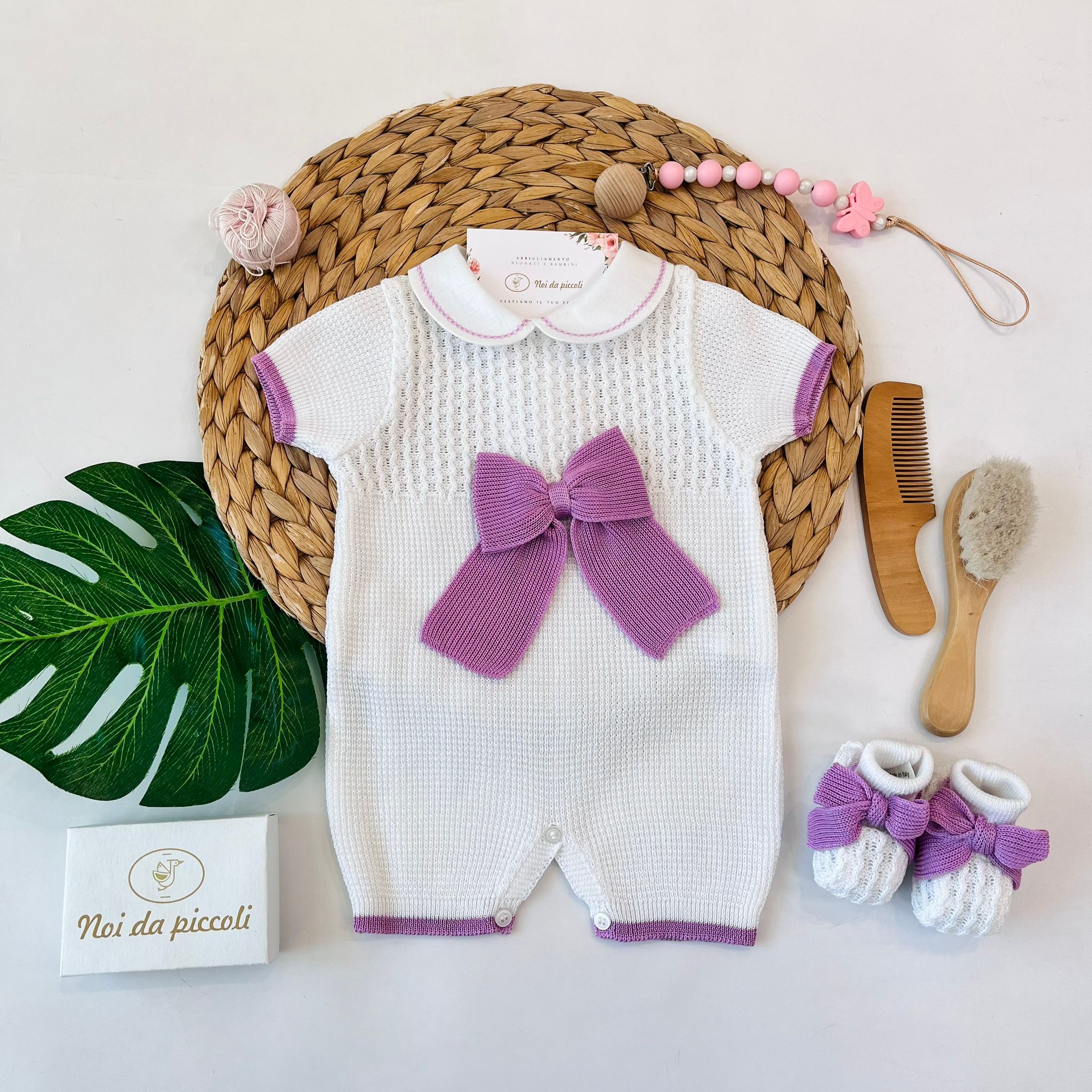 PAGLIACCETTO CON BABBUCCE 100% FILO DI COTONE BIANCO CICLAMINO - Noi da piccoli