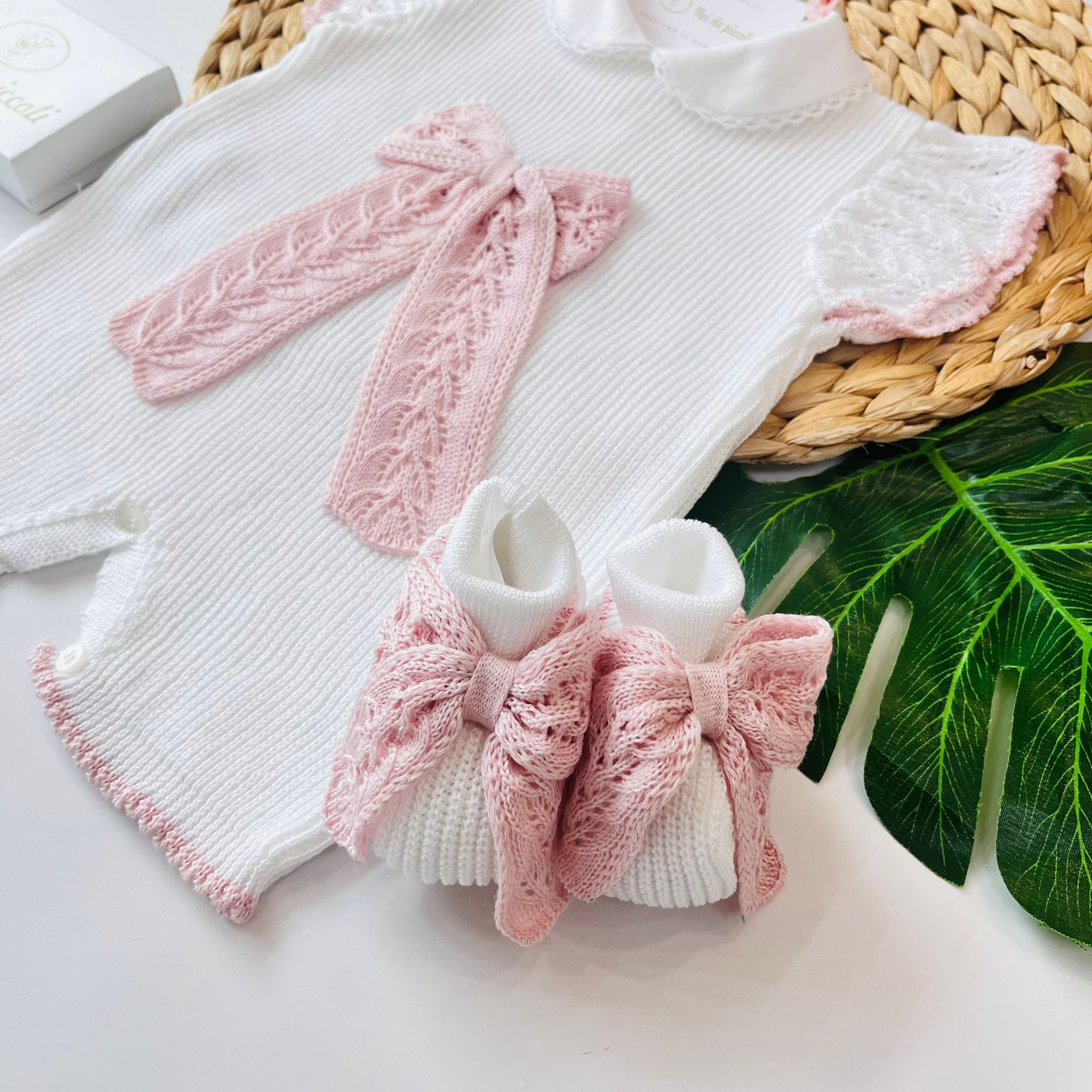 PAGLIACCETTO CON BABBUCCE 100% FILO DI COTONE BIANCO ROSA - Noi da piccoli