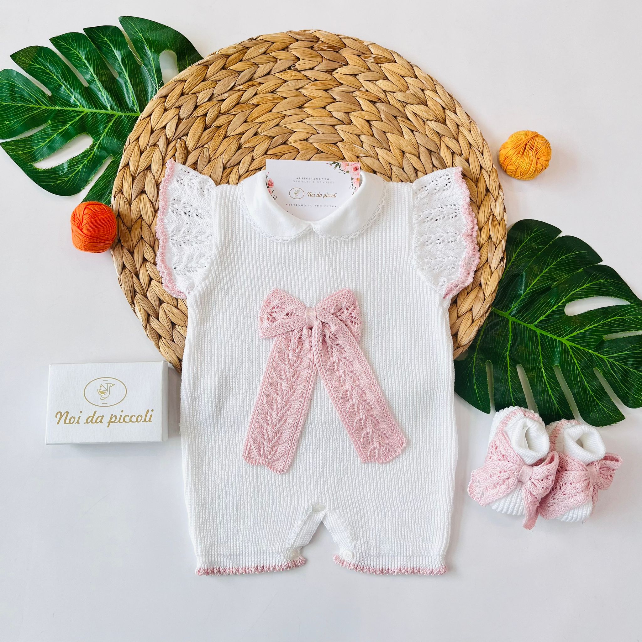 PAGLIACCETTO CON BABBUCCE 100% FILO DI COTONE BIANCO ROSA - Noi da piccoli