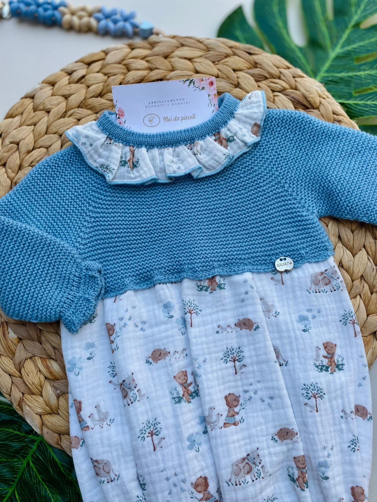 PAGLIACCETTO CON DISEGNINI FILATO CALDO AZUL BEIGE - Noi da piccoli