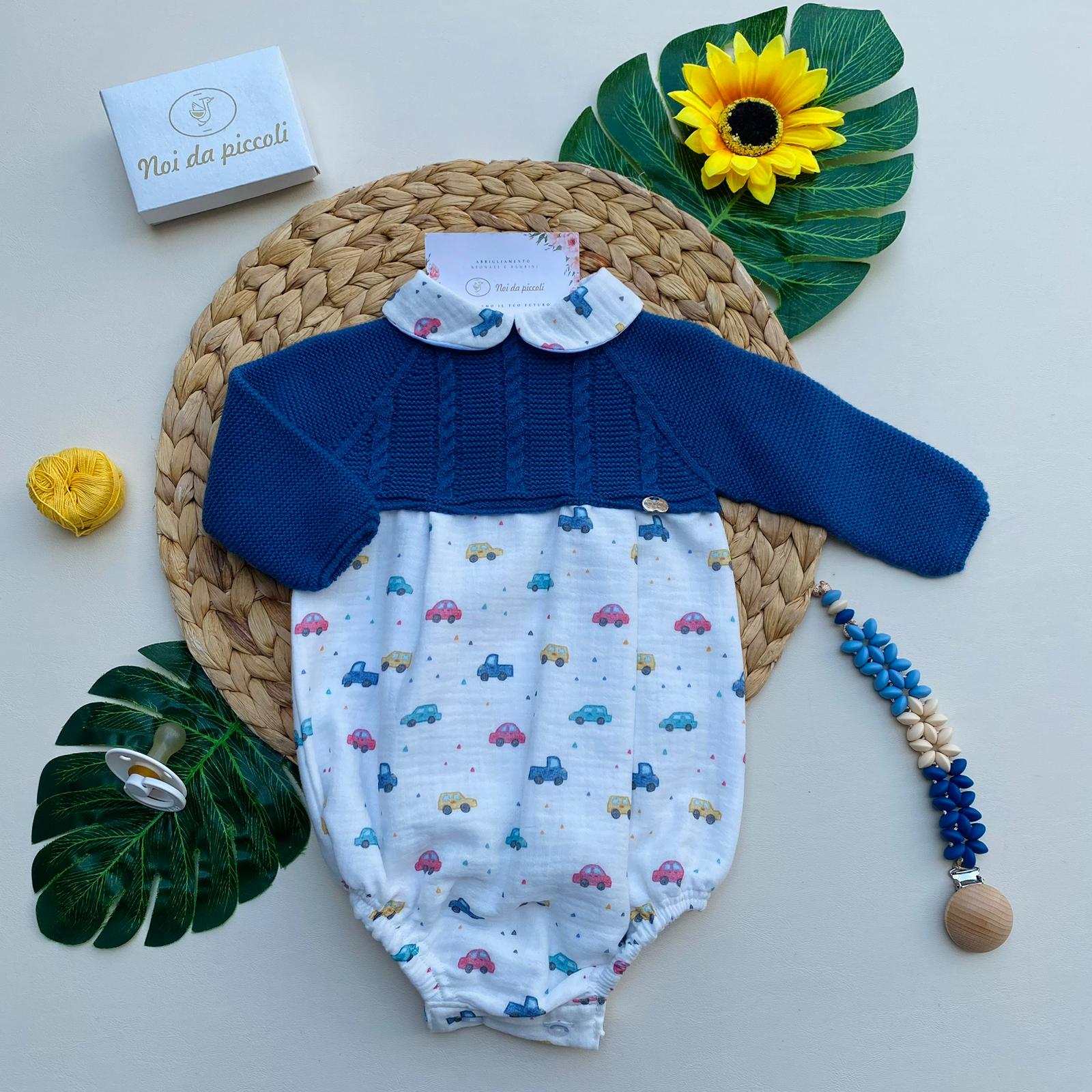 PAGLIACCETTO CON MACCHININE COLORATE FILATO CALDO BLU COBALTO - Noi da piccoli