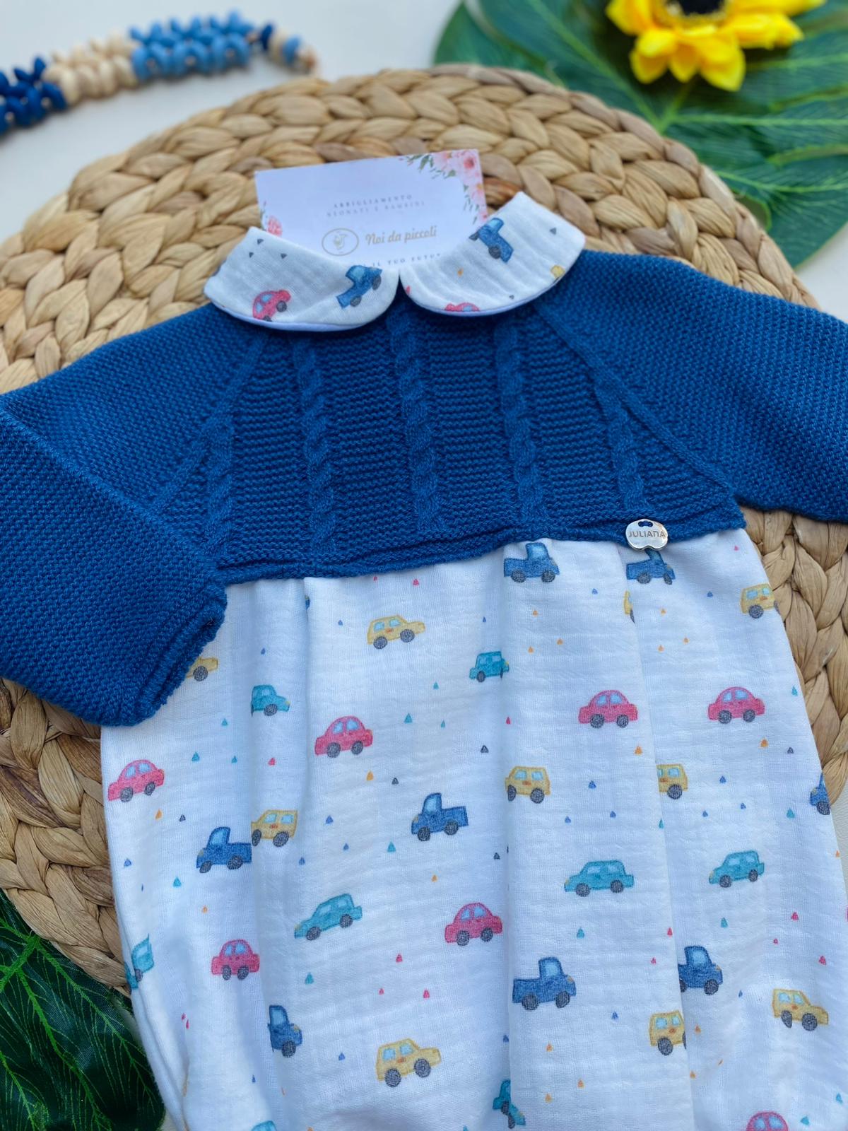 PAGLIACCETTO CON MACCHININE COLORATE FILATO CALDO BLU COBALTO - Noi da piccoli