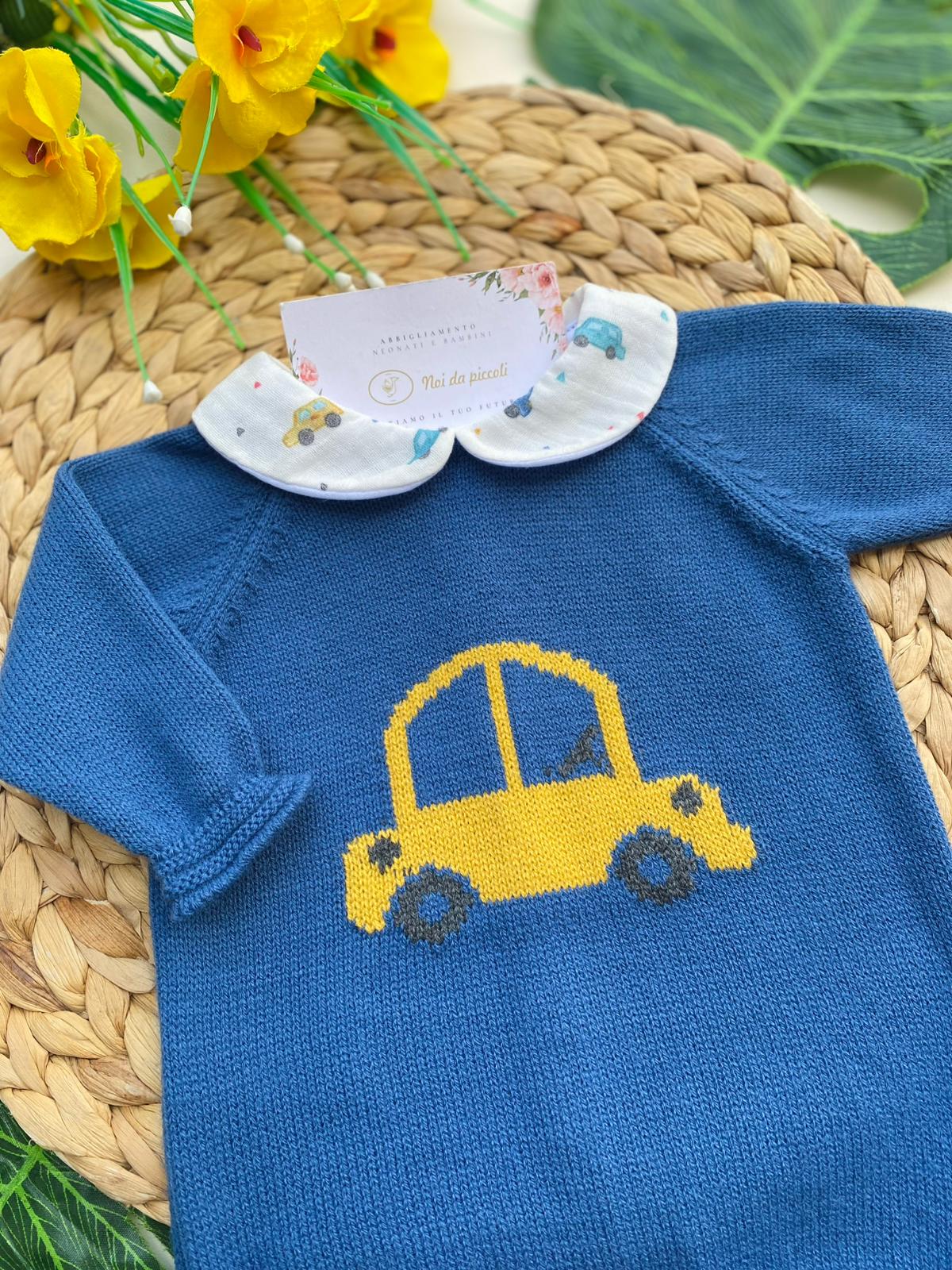PAGLIACCETTO CON MACCHININE FILATO CALDO BLU COBALTO - Noi da piccoli