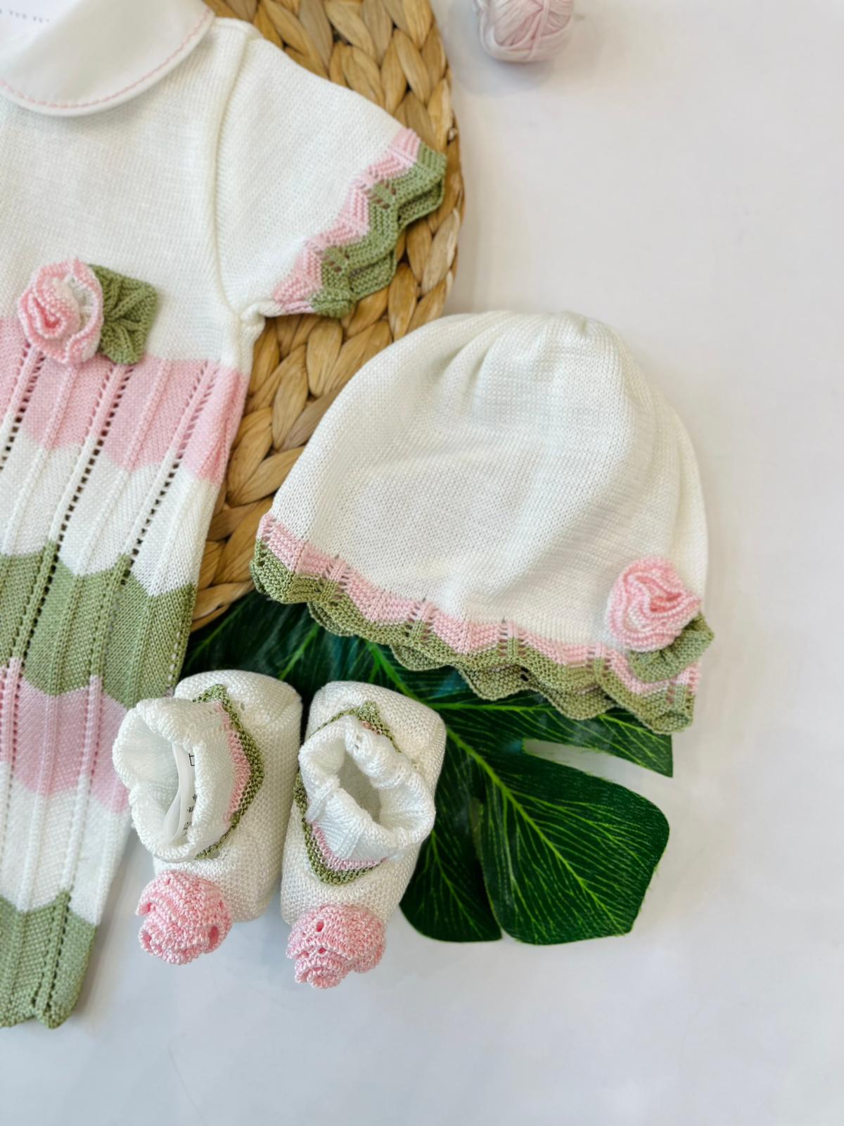 PAGLIACCETTO CON PARURE 100% FILO DI COTONE ROSA VERDE - Noi da piccoli