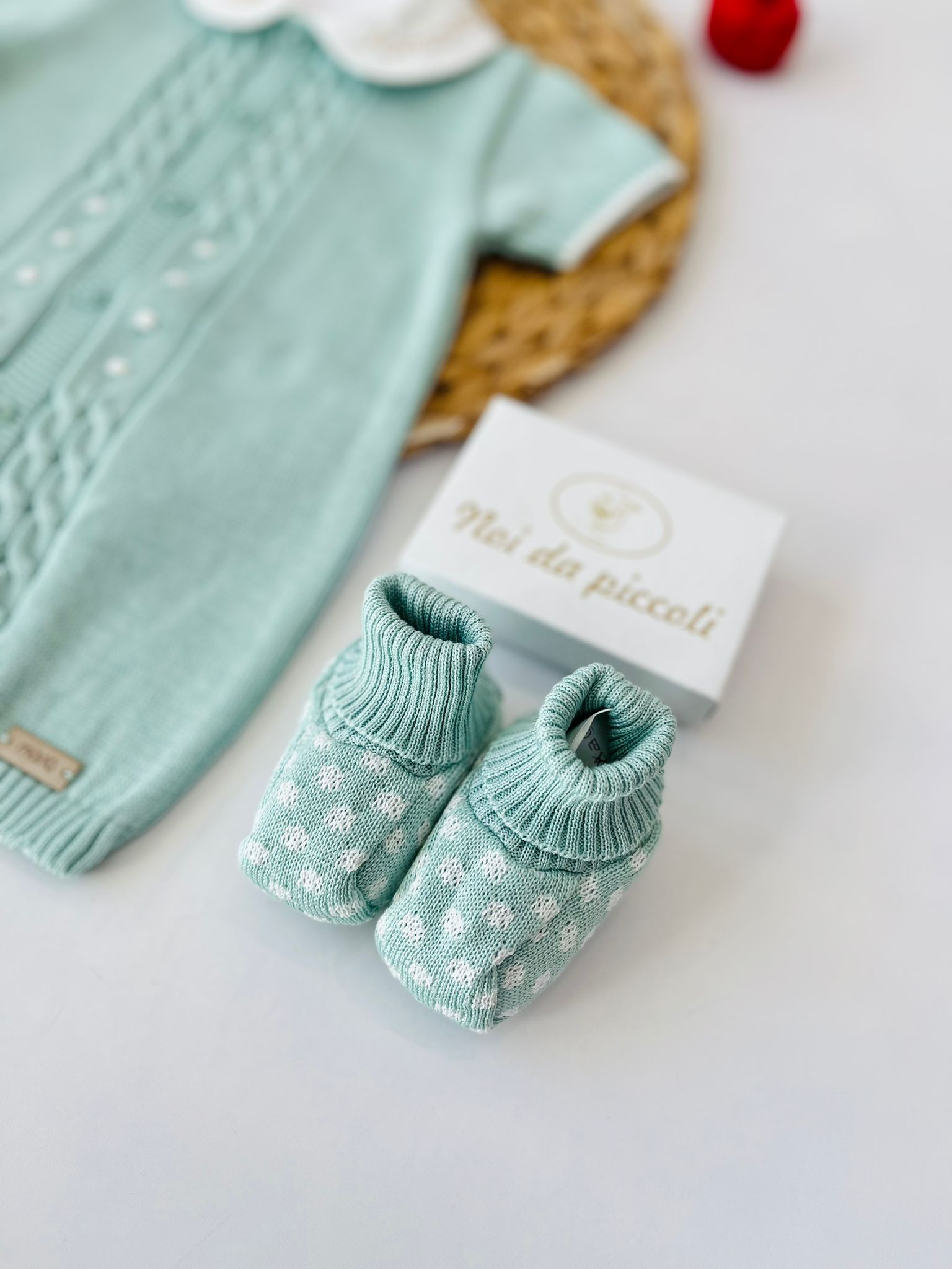 PAGLIACCETTO CON PARURE 100% FILO DI COTONE VANIGLIA VERDE SALVIA - Noi da piccoli