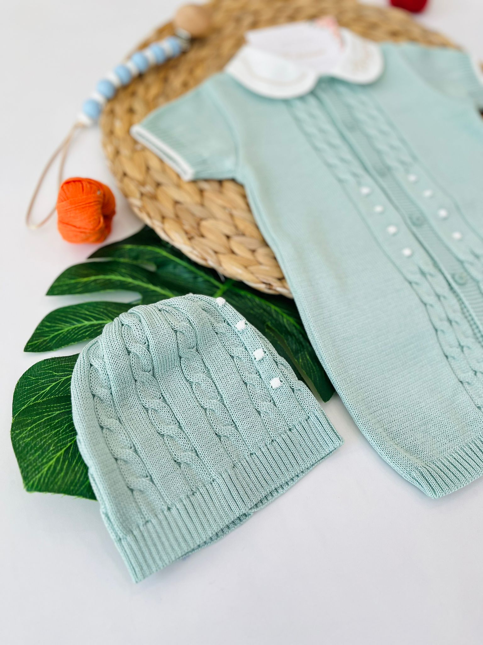 PAGLIACCETTO CON PARURE 100% FILO DI COTONE VANIGLIA VERDE SALVIA - Noi da piccoli