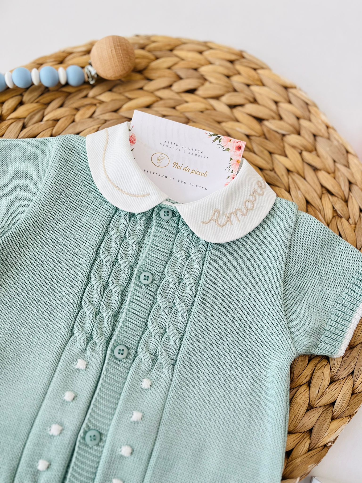 PAGLIACCETTO CON PARURE 100% FILO DI COTONE VANIGLIA VERDE SALVIA - Noi da piccoli