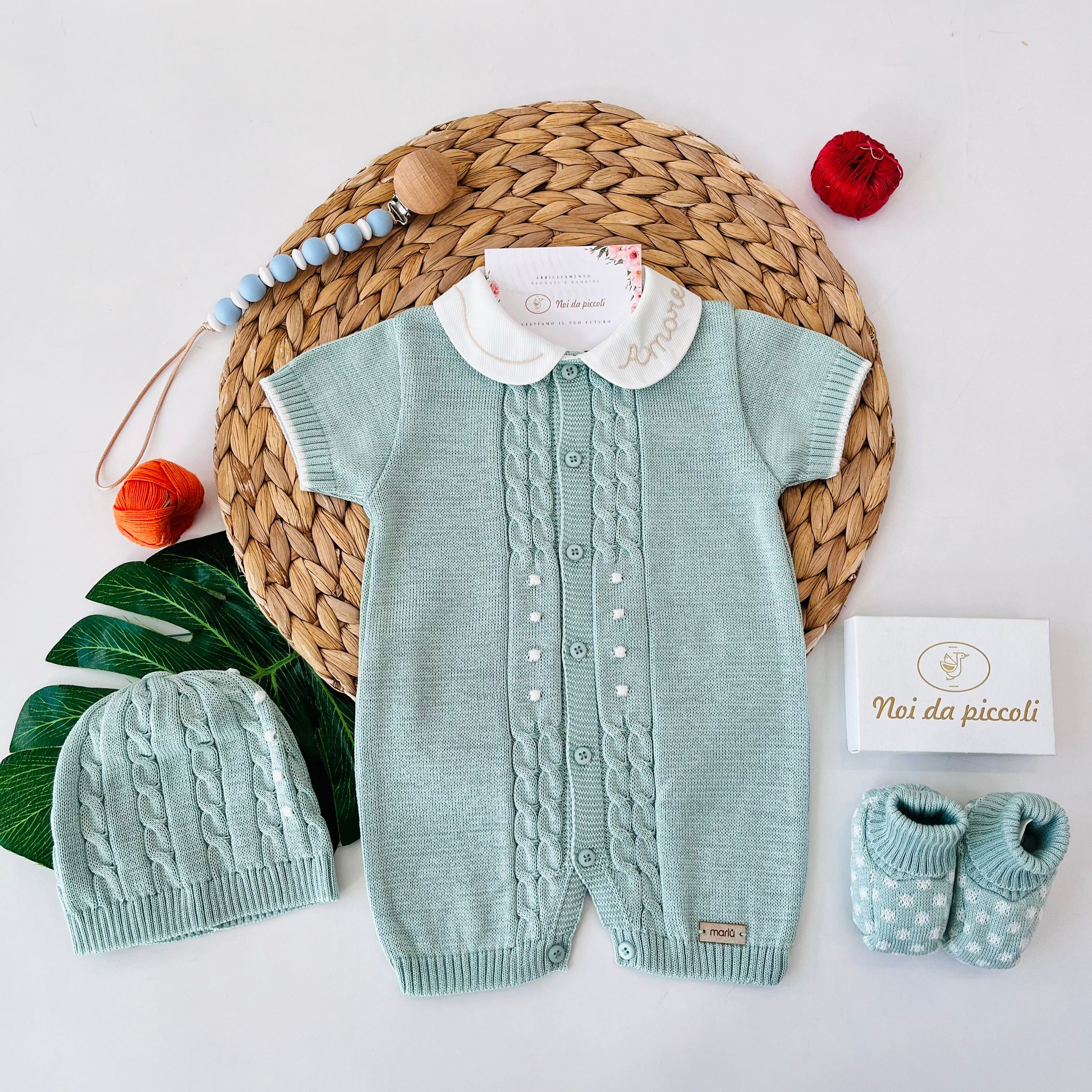 PAGLIACCETTO CON PARURE 100% FILO DI COTONE VANIGLIA VERDE SALVIA - Noi da piccoli