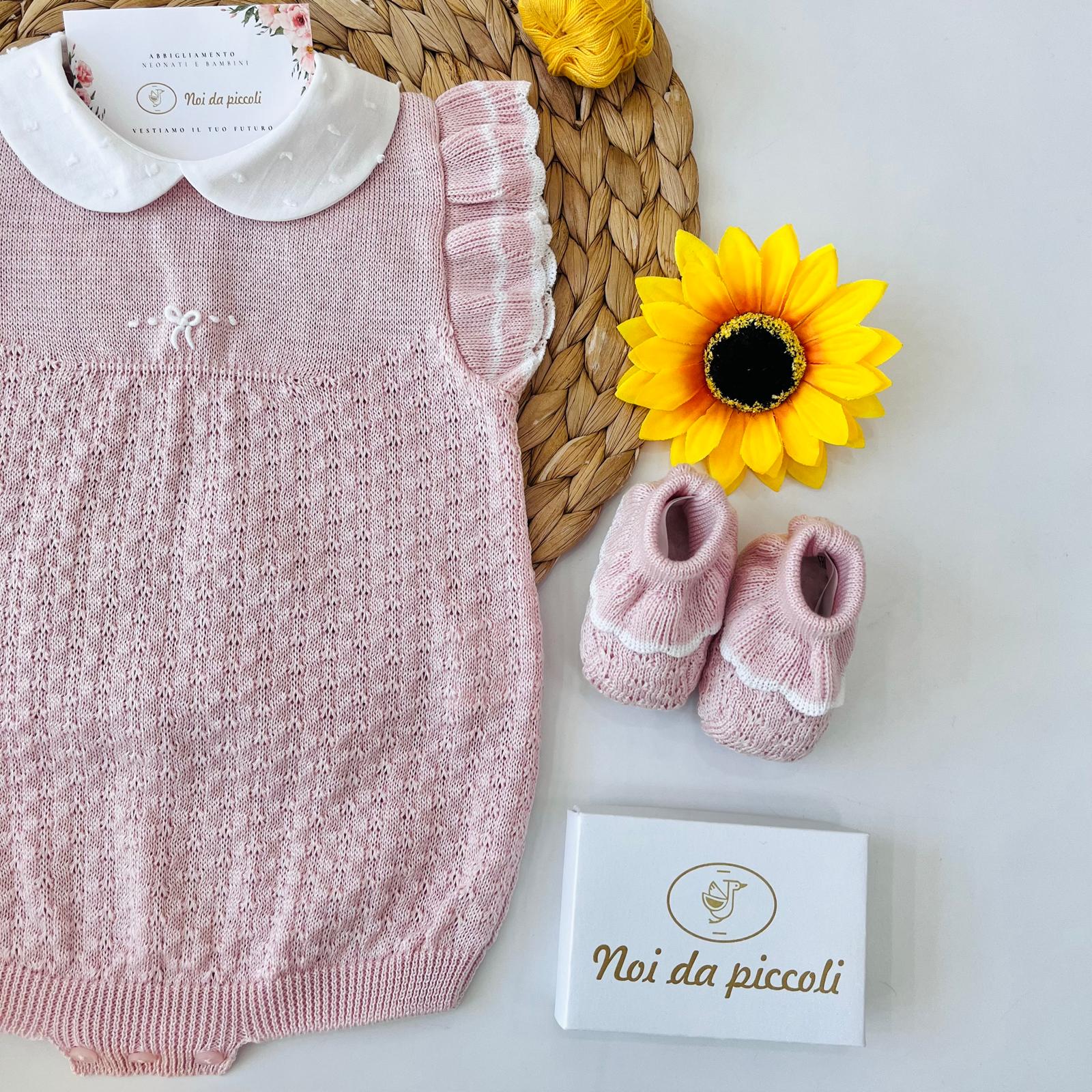 pagliaccetto con set parure 100 % COTONE Rosa - Noi da piccoli