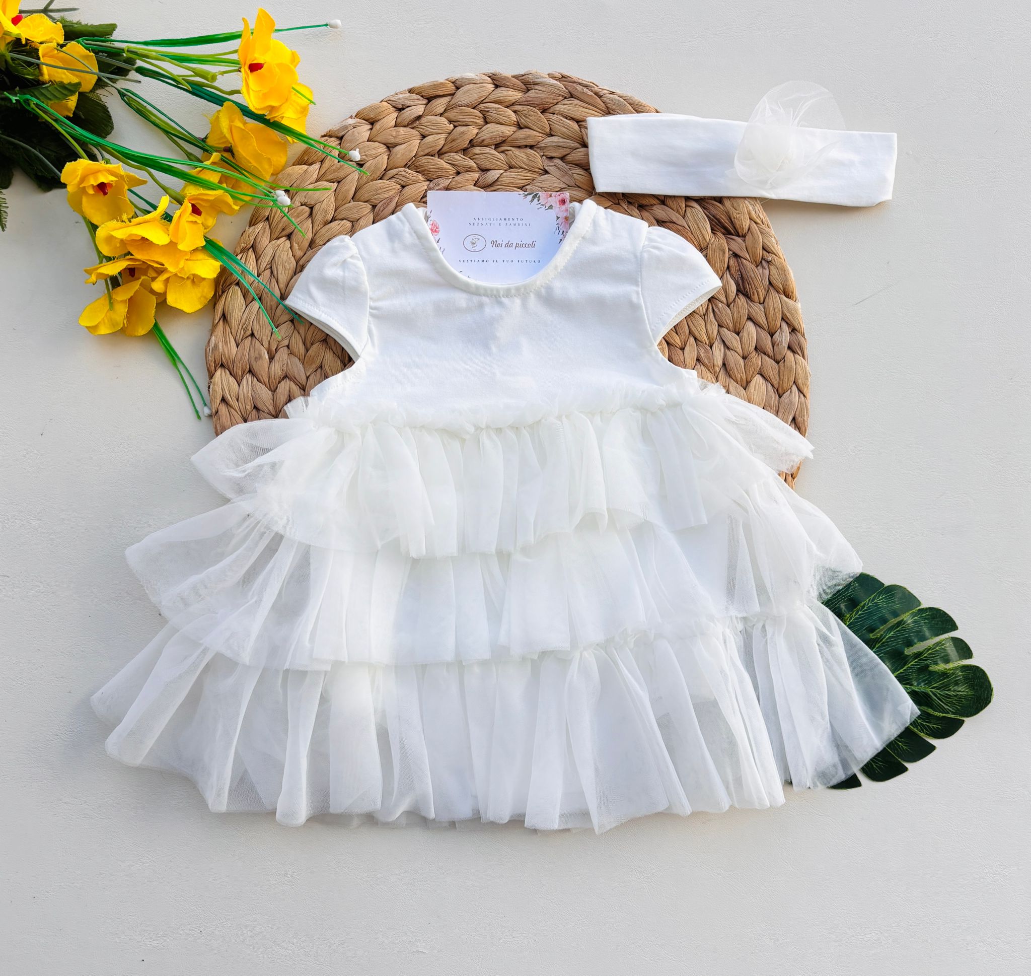 PAGLIACCETTO CON TULLE CON FASCIA CRUDO - Noi da piccoli