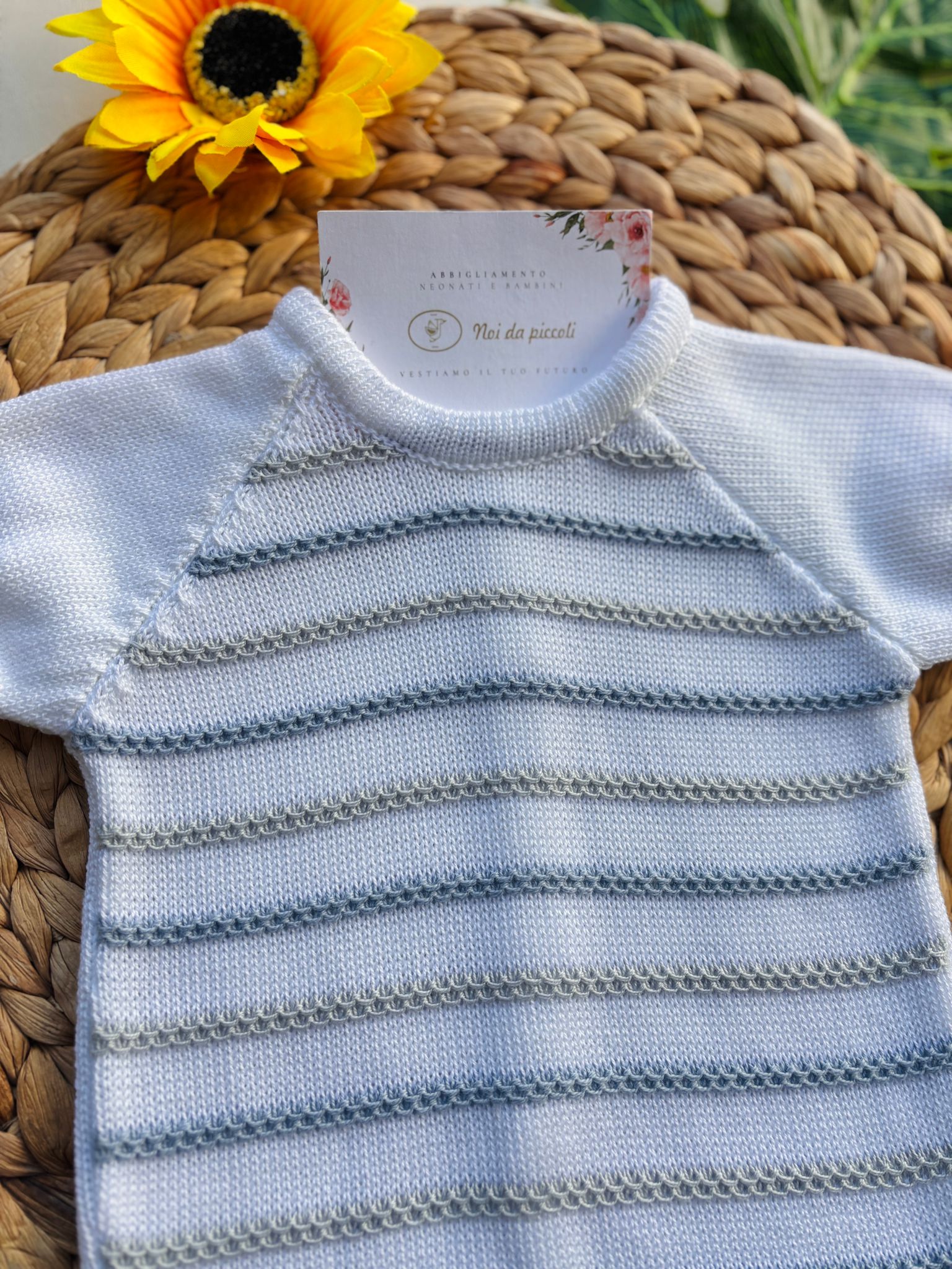 PAGLIACCETTO CORTO IN COTONE E ACRILICO CON STRISCE Bianco Cielo - Noi da piccoli