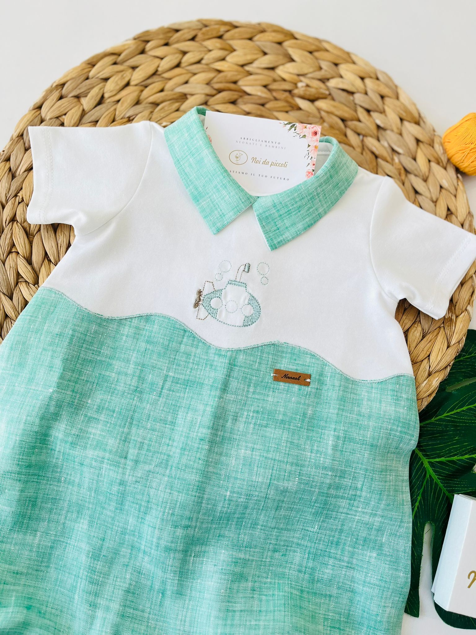 PAGLIACCETTO COTONE E LINO BIANCO VERDE - Noi da piccoli