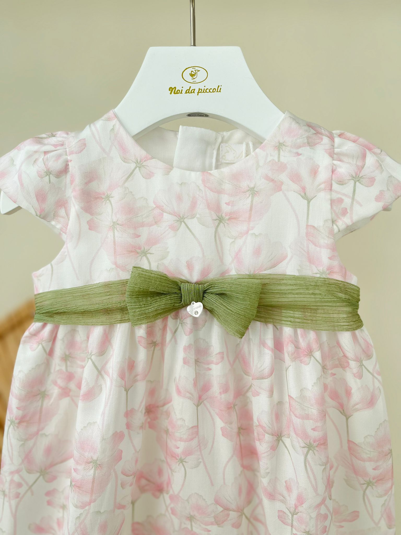 PAGLIACCETTO COTONE FRESCO FIORI ROSA E FASCIA VERDE - Noi da piccoli