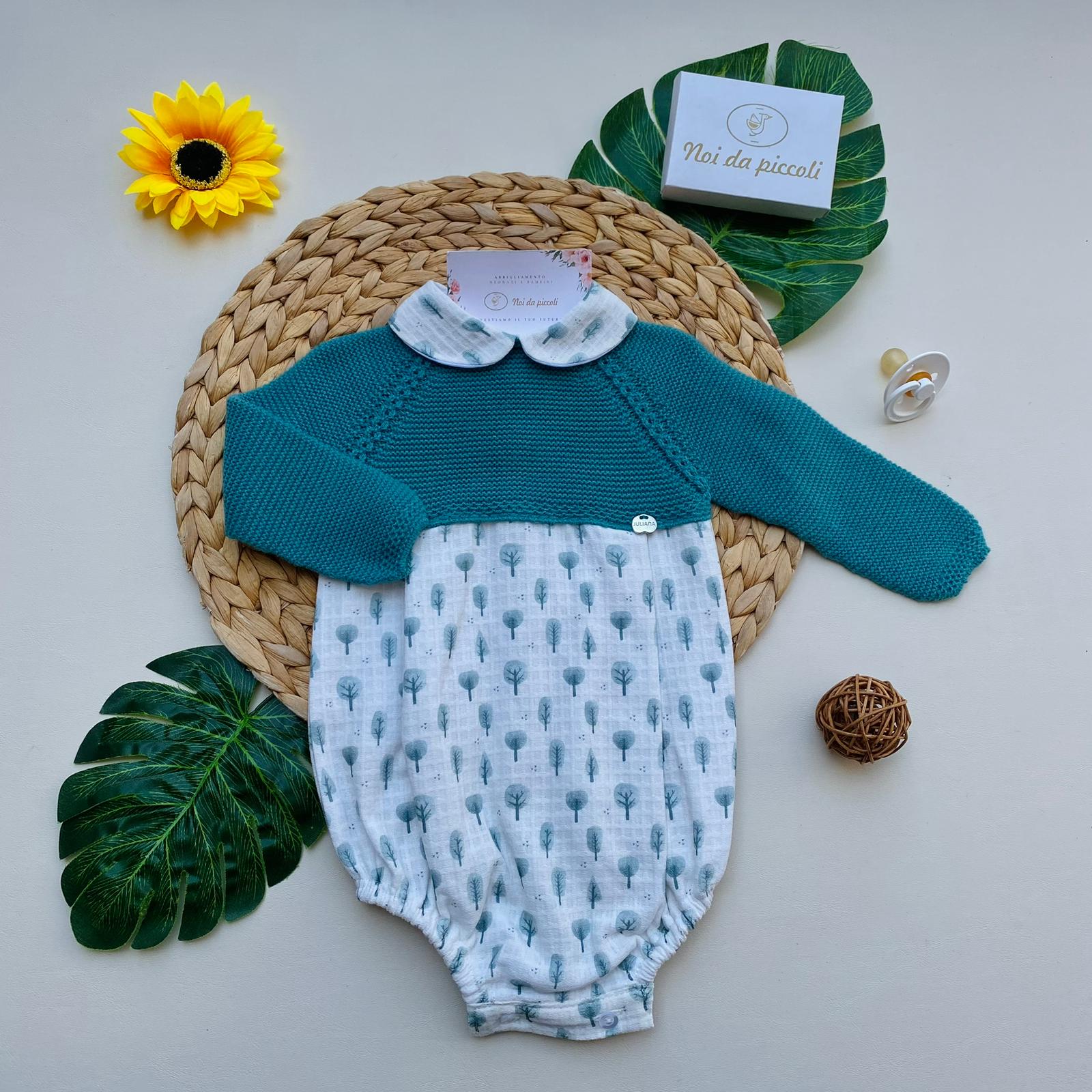 PAGLIACCETTO FIALATO E CALDO COTONE CON ALBERI VERDE PETROLIO - Noi da piccoli