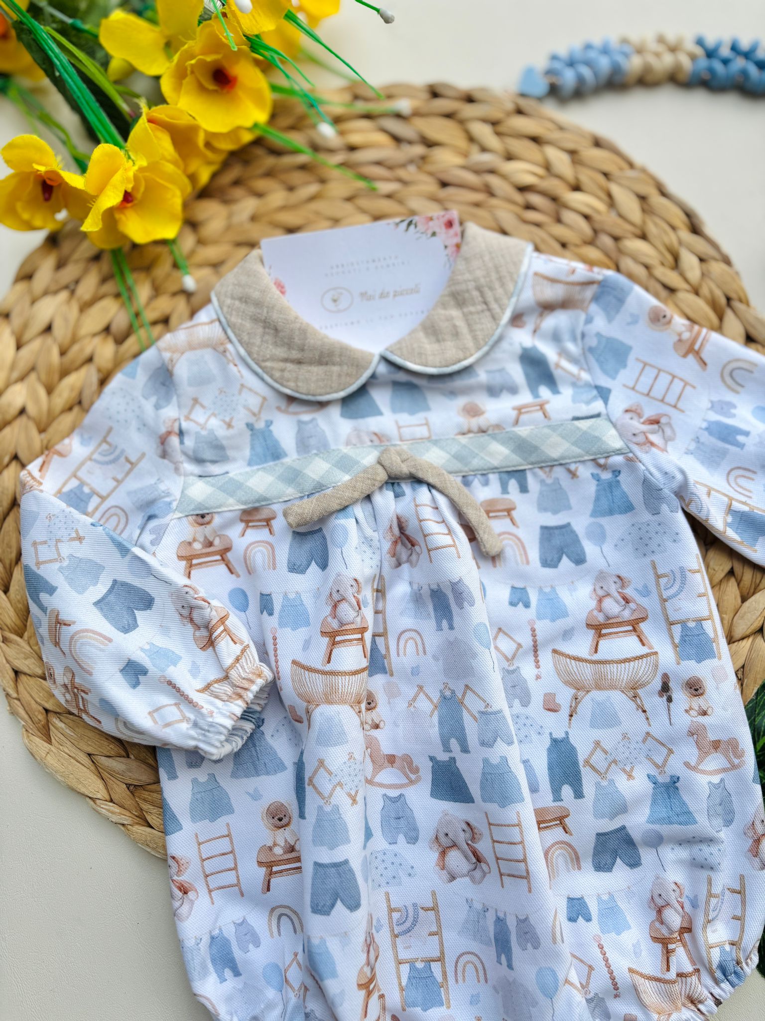 PAGLIACCETTO IN CALDO COTONE CON DISEGNIINI CELESTE - Noi da piccoli