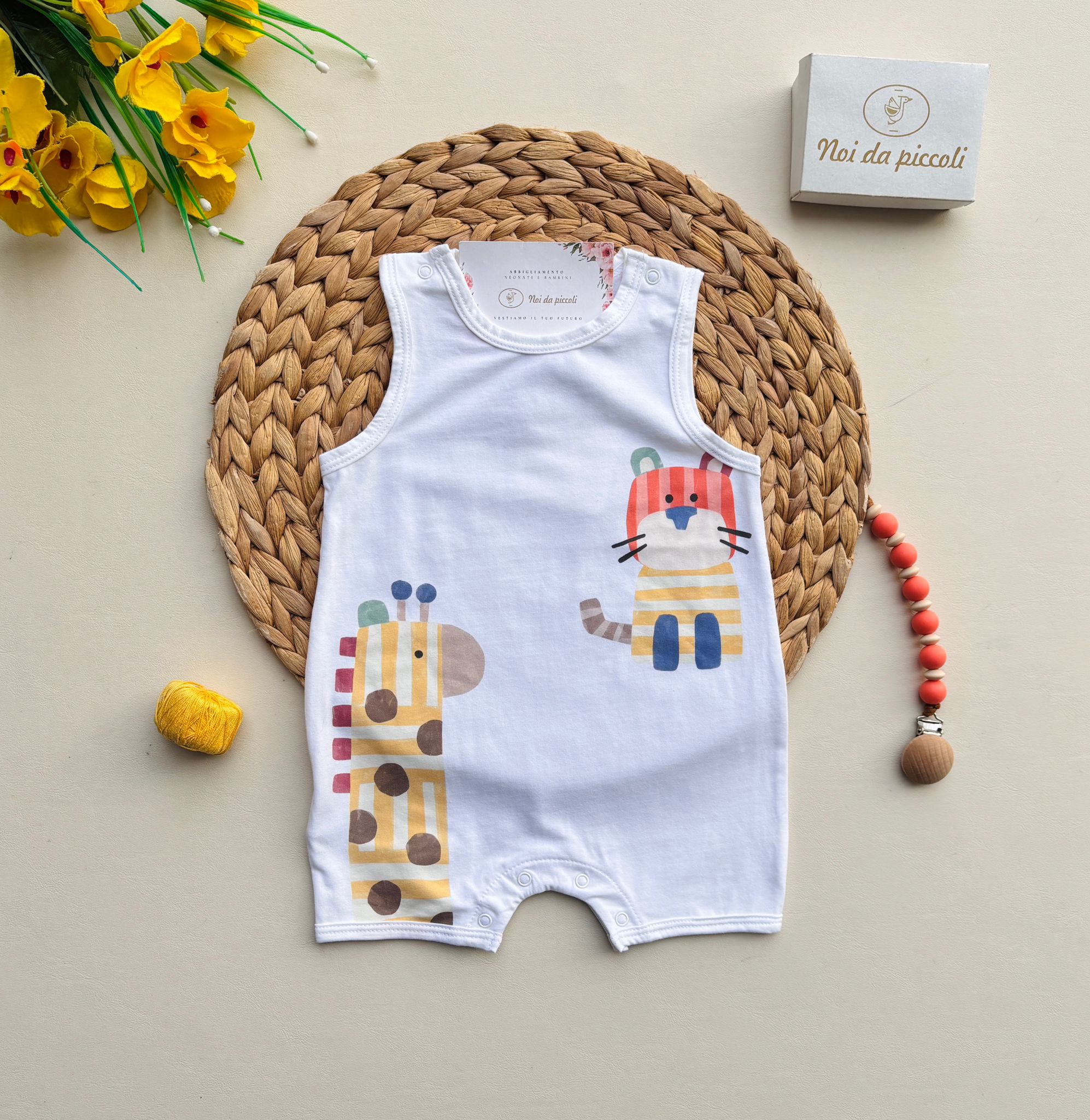 PAGLIACCETTO IN COTONE A GIRO MANICA CON ANIMALINI BIANCO - Noi da piccoli