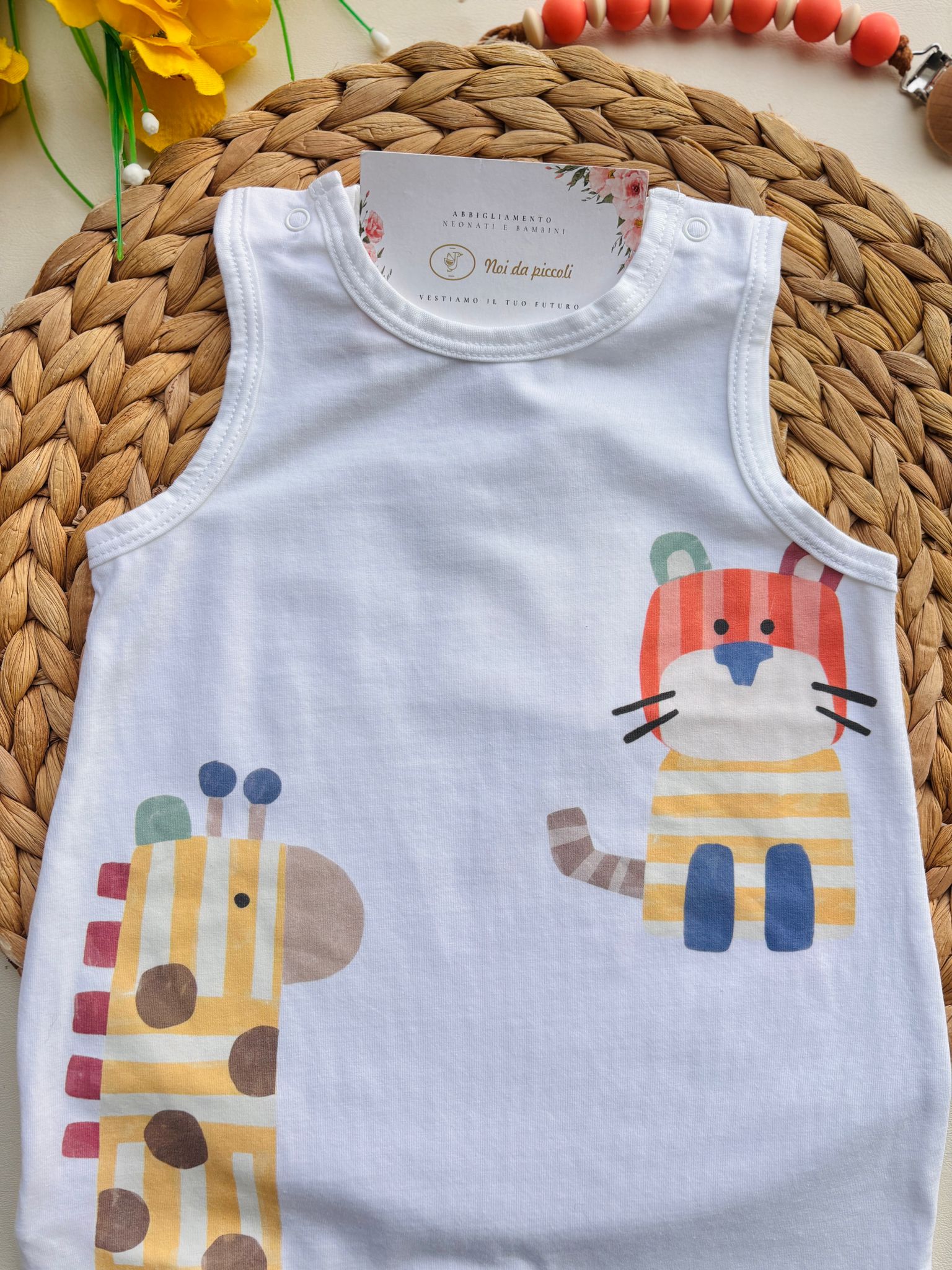 PAGLIACCETTO IN COTONE A GIRO MANICA CON ANIMALINI BIANCO - Noi da piccoli