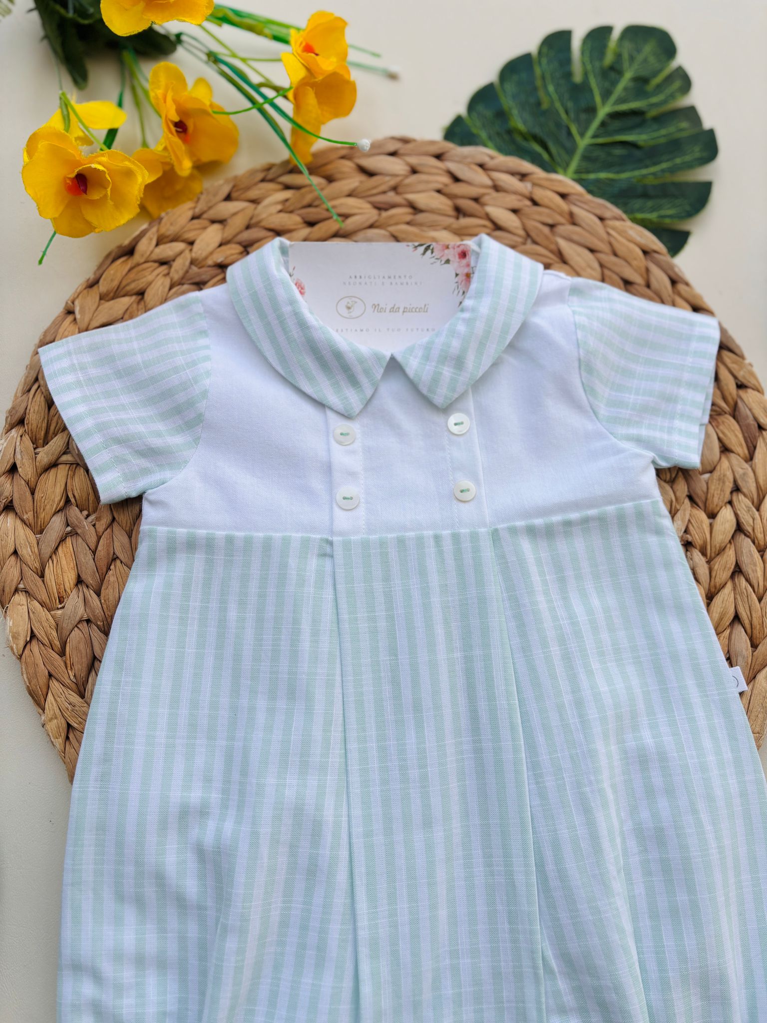 PAGLIACCETTO IN COTONE A RIGHE BIANCO VERDE - Noi da piccoli