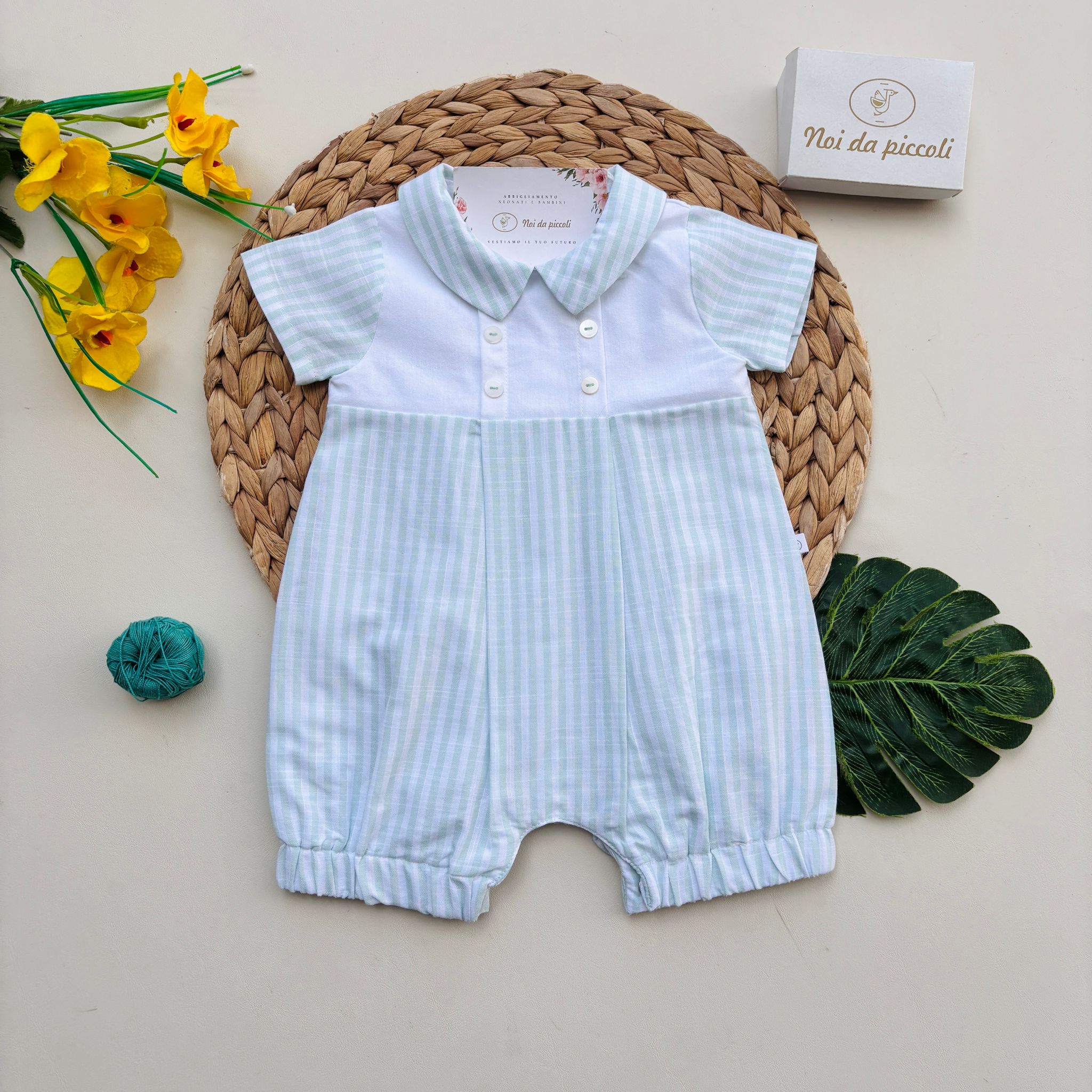 PAGLIACCETTO IN COTONE A RIGHE BIANCO VERDE - Noi da piccoli