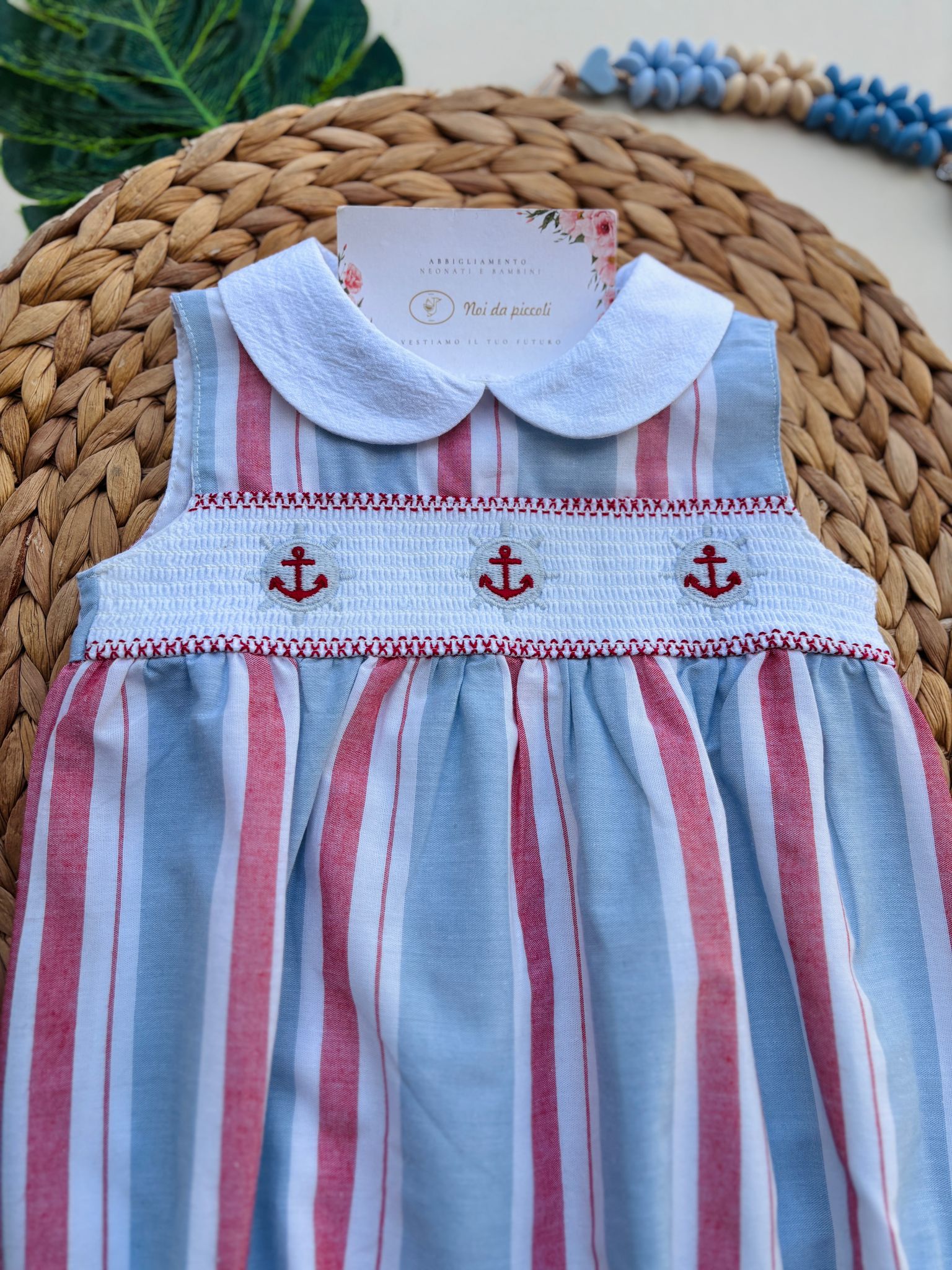 PAGLIACCETTO IN COTONE A RIGHE E ANCORE ROSSO - Noi da piccoli