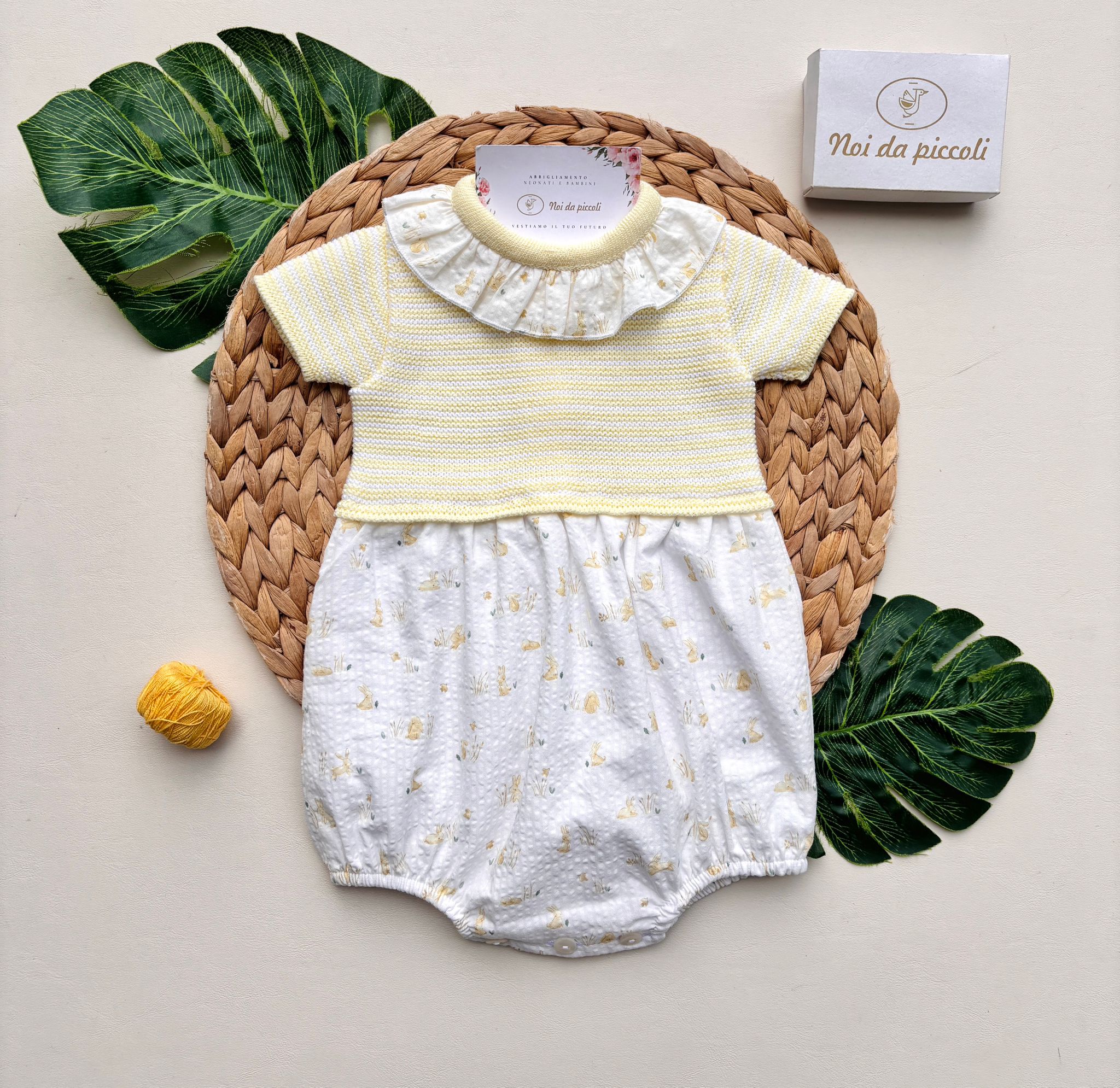 PAGLIACCETTO IN COTONE BICOLOR CON CONIGLIETTI GIALLO - Noi da piccoli