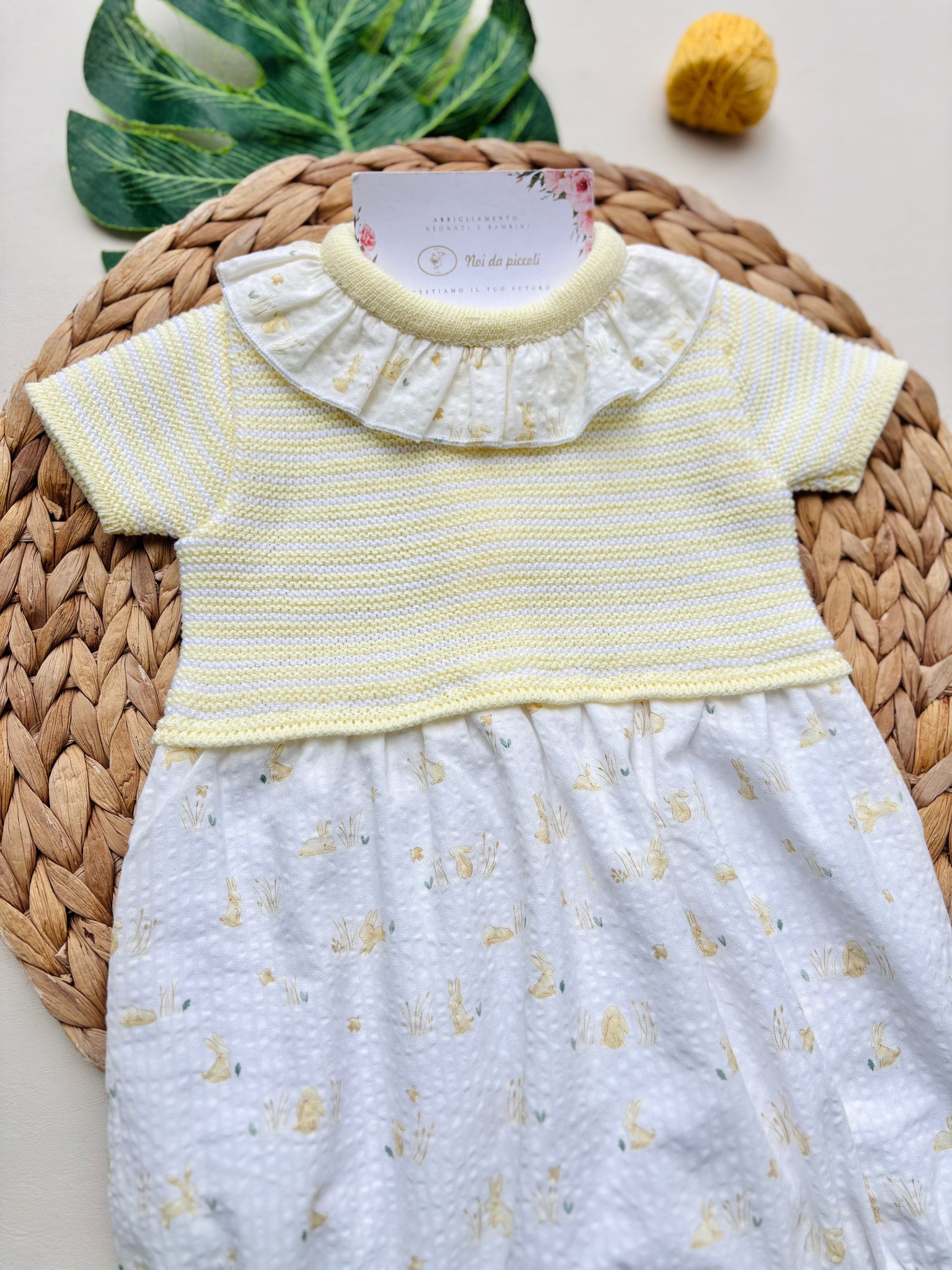 PAGLIACCETTO IN COTONE BICOLOR CON CONIGLIETTI GIALLO - Noi da piccoli