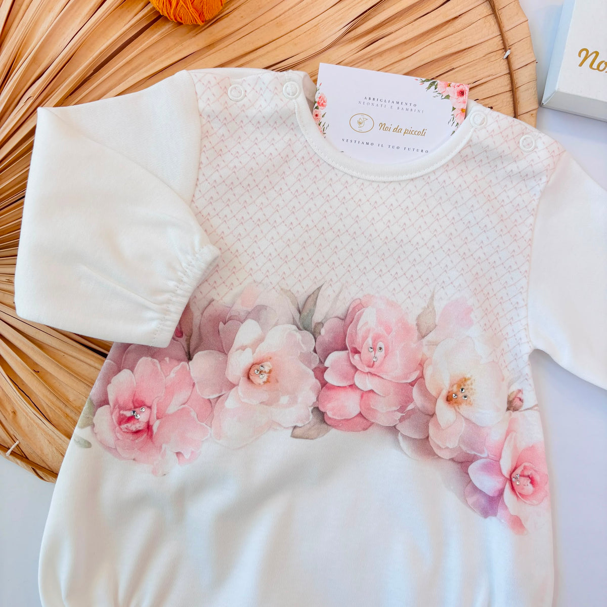 PAGLIACCETTO in cotone caldo con peonia PANNA ROSA - Noi da piccoli